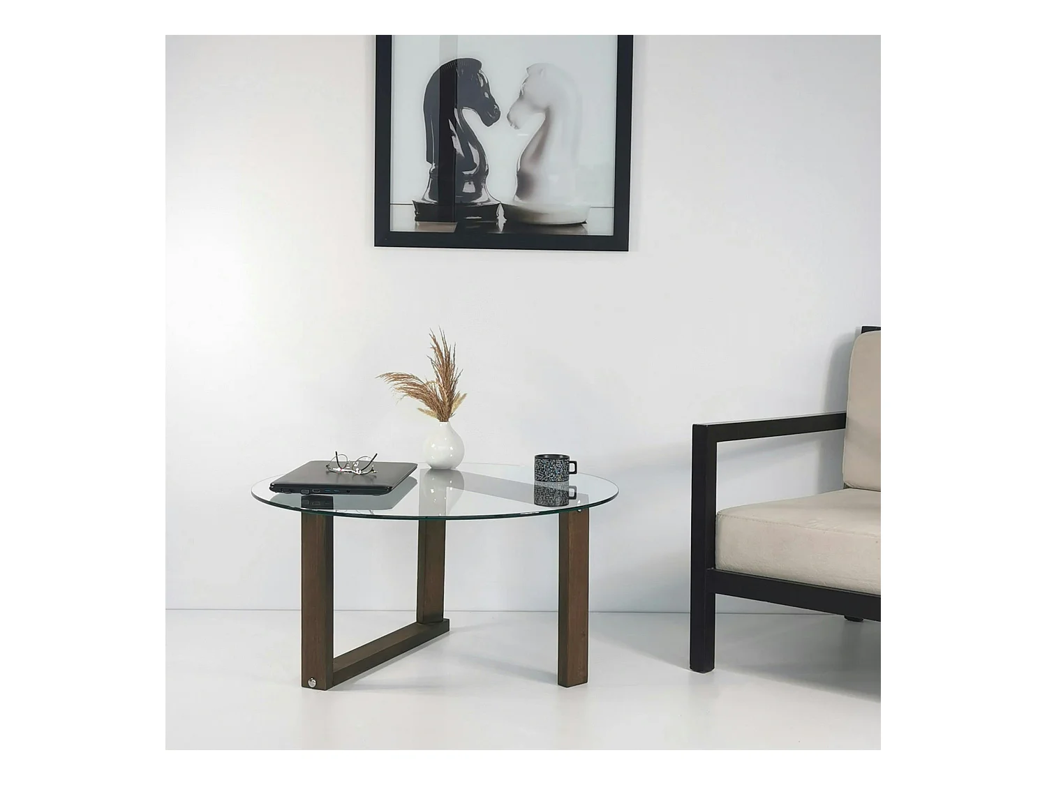 Table basse ronde en verre - pied labyrinthe ANZIO