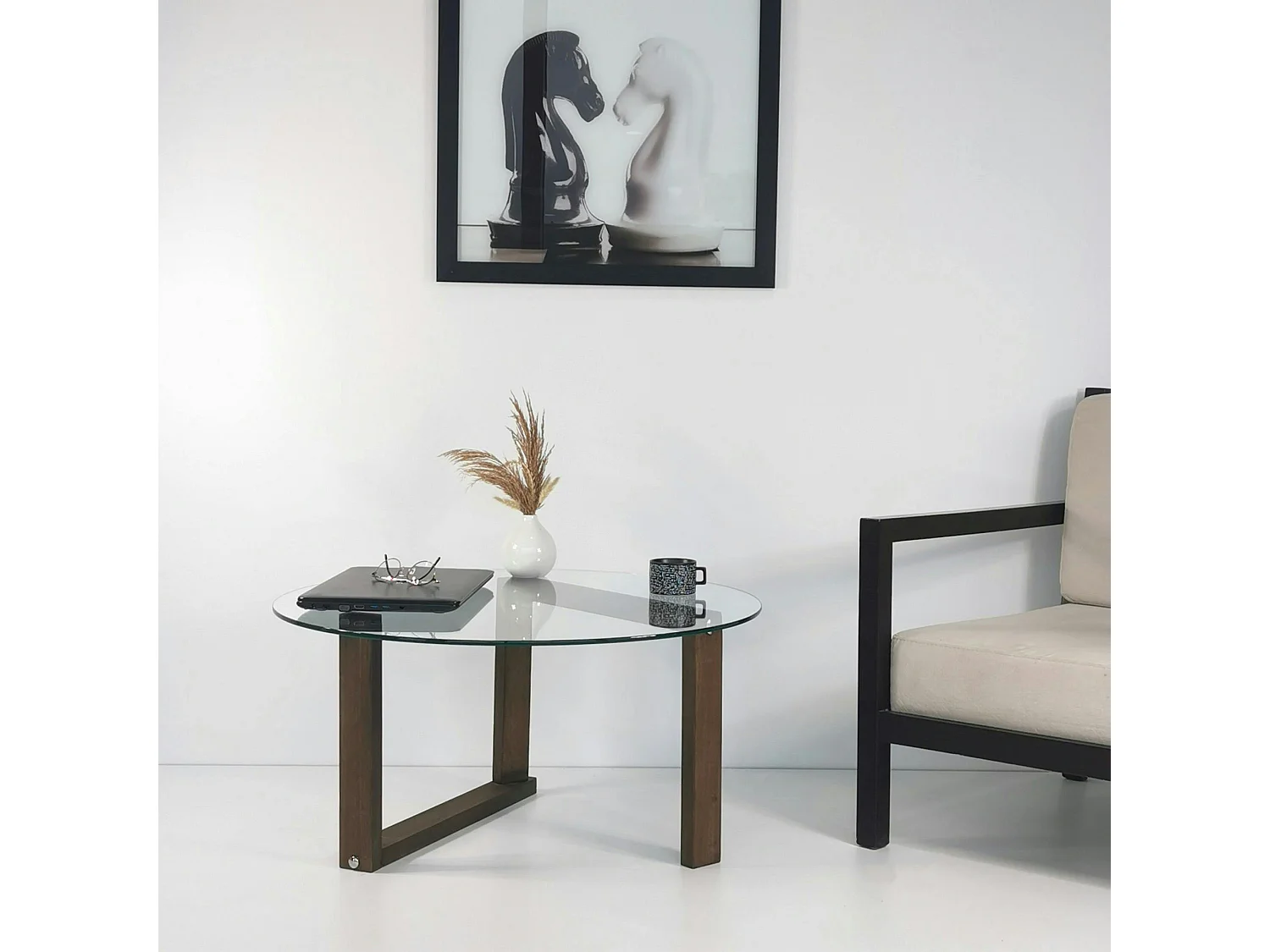 Table basse ronde en verre - pied labyrinthe ANZIO