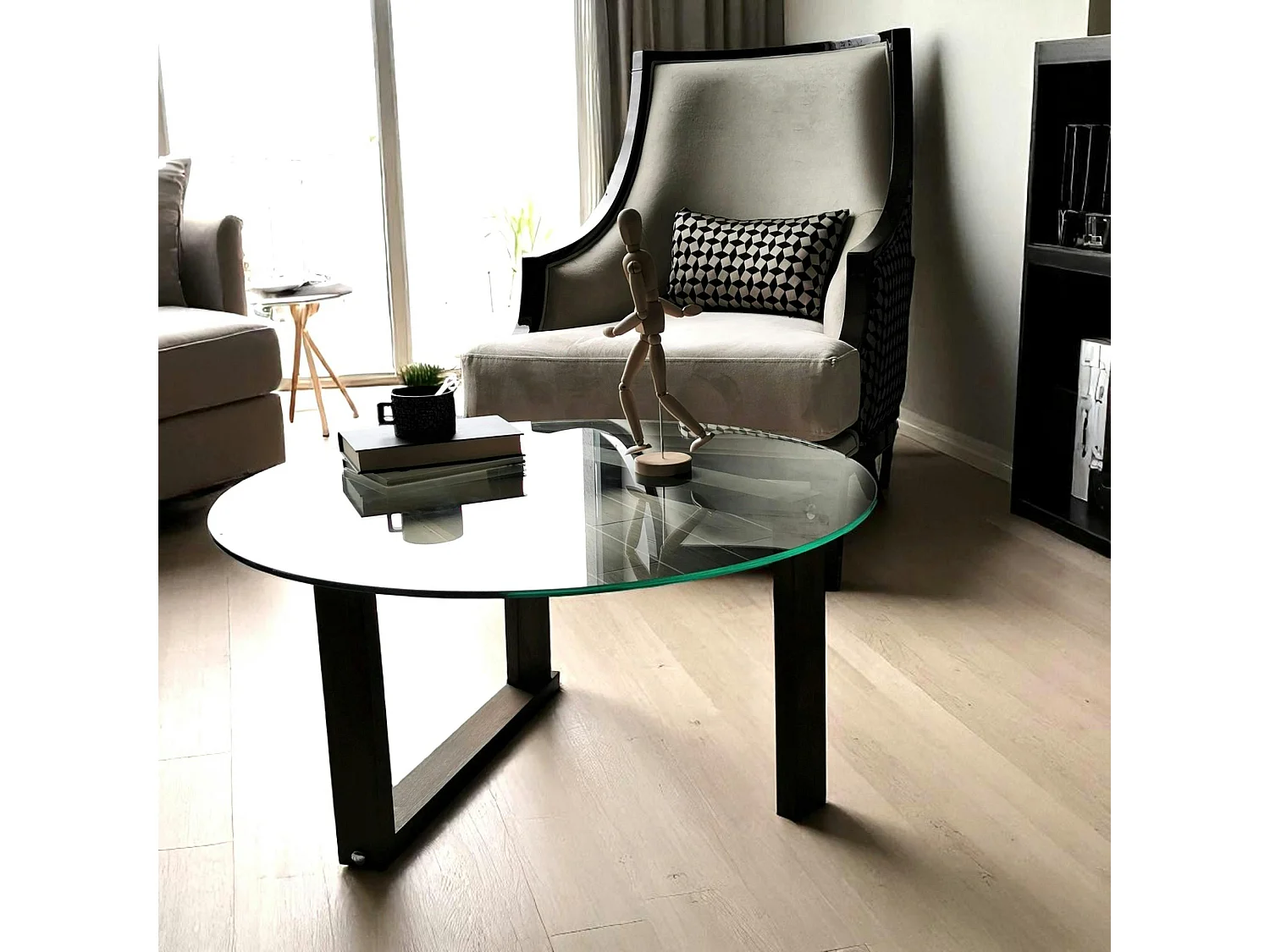 Table basse ronde en verre - pied labyrinthe ANZIO