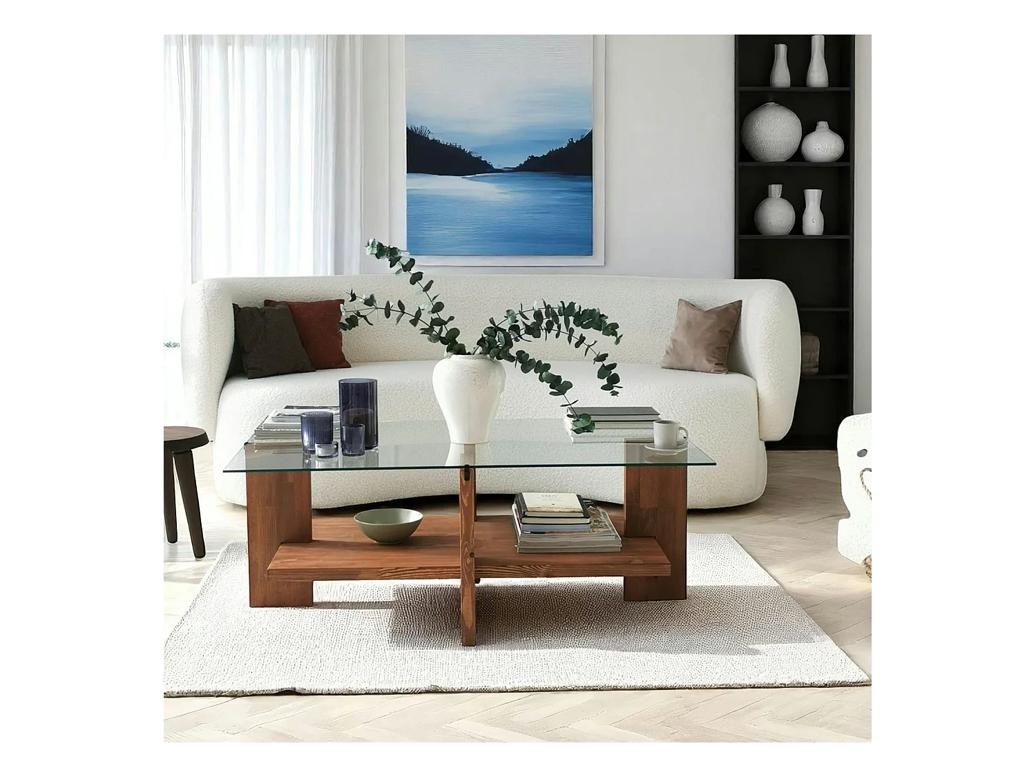 Table basse verre et bois brun - 2 plateaux LHASA