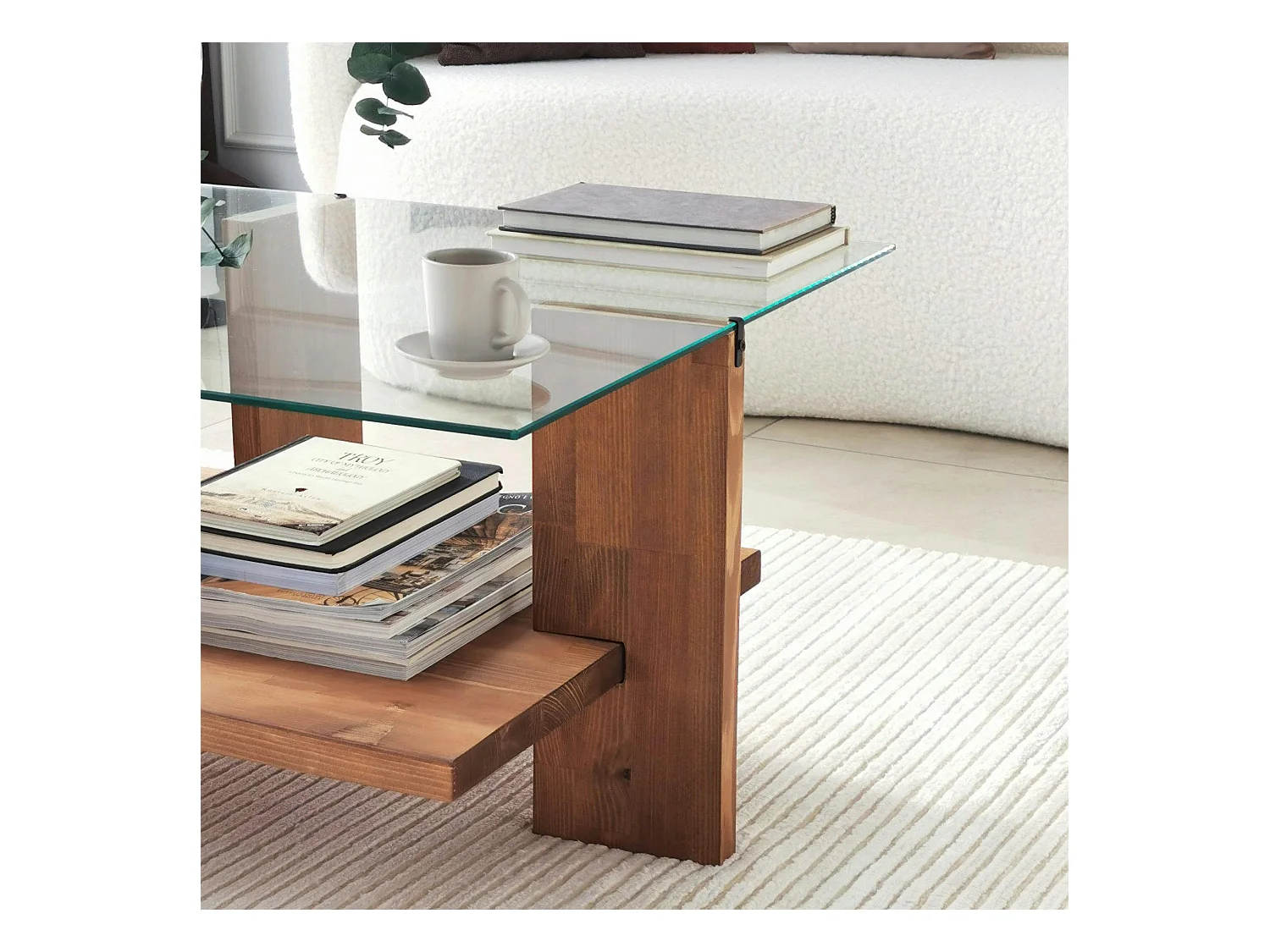 Table basse verre et bois brun - 2 plateaux LHASA