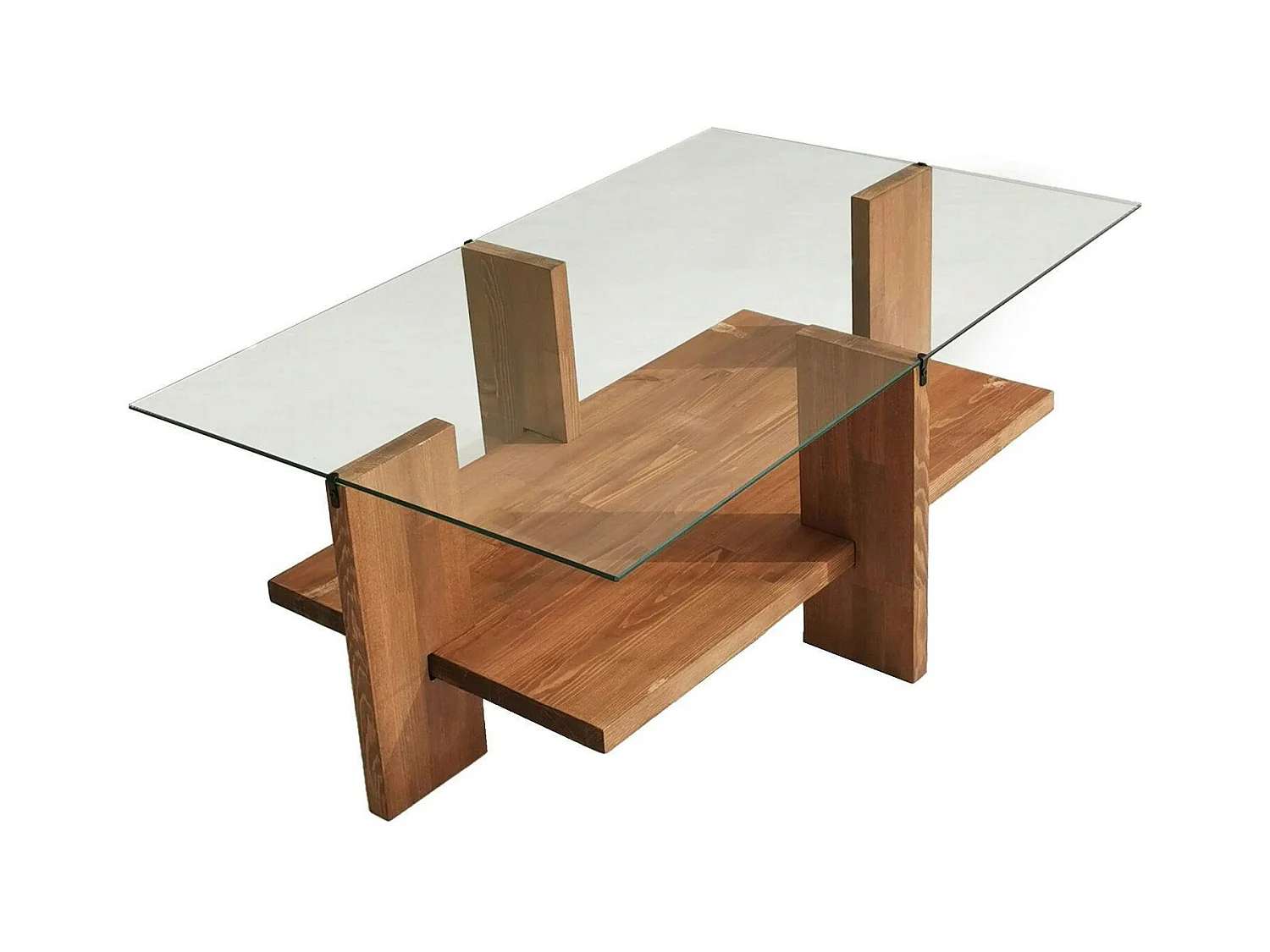 Table basse verre et bois brun - 2 plateaux LHASA