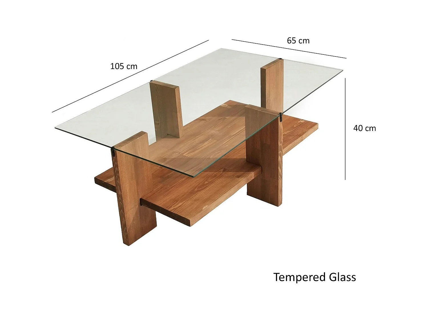 Table basse verre et bois brun - 2 plateaux LHASA