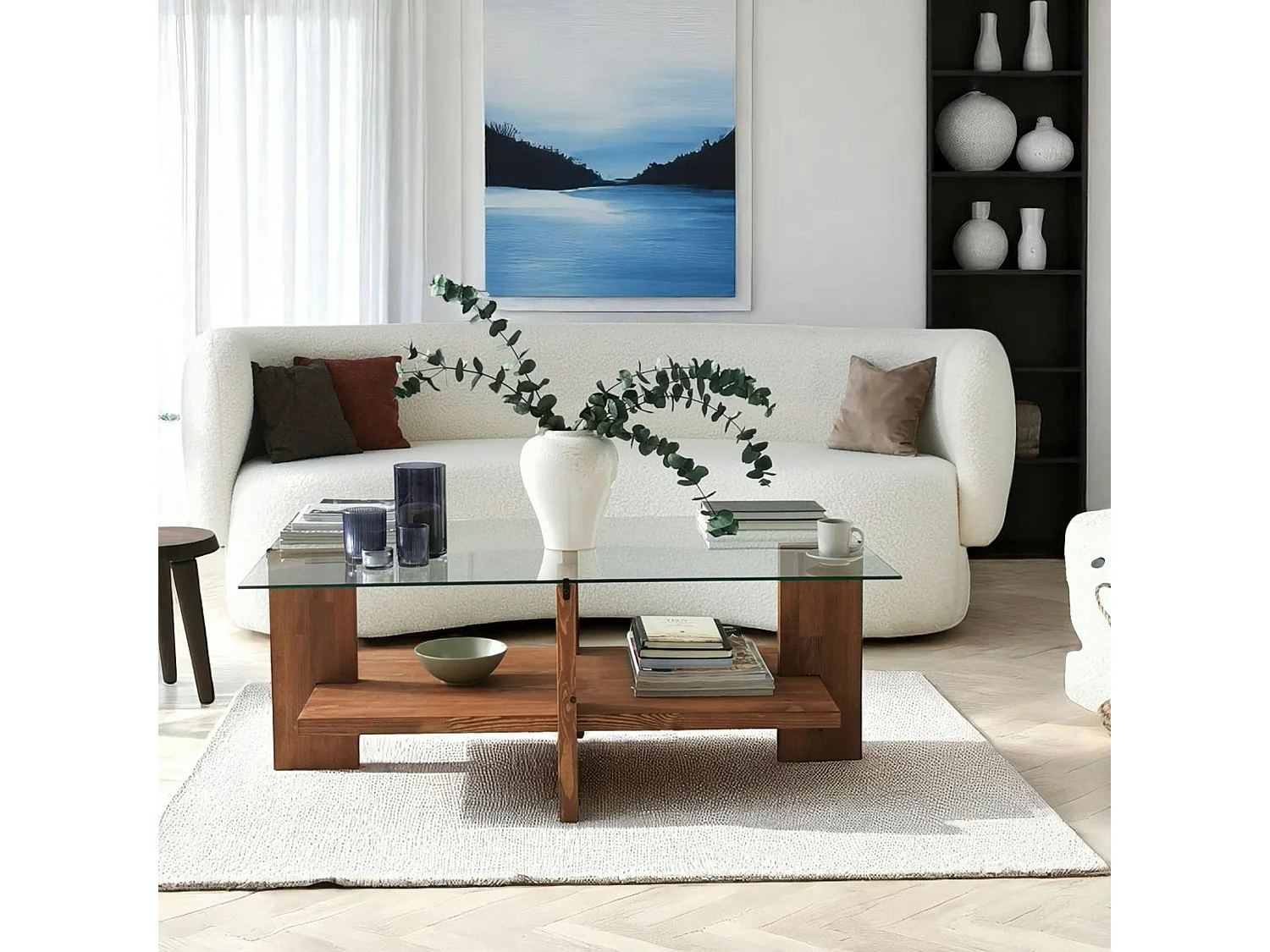 Table basse verre et bois brun - 2 plateaux LHASA