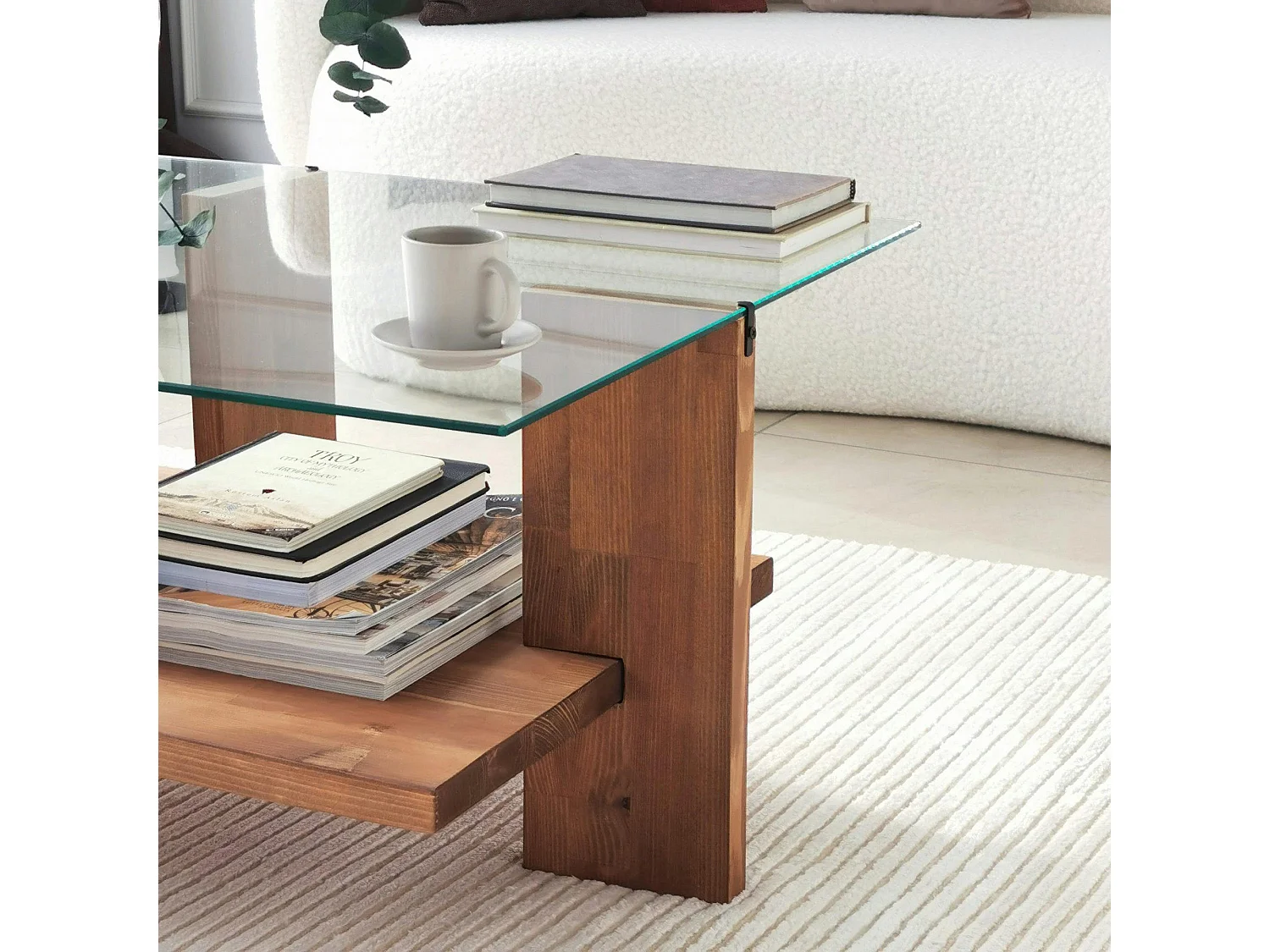 Table basse verre et bois brun - 2 plateaux LHASA