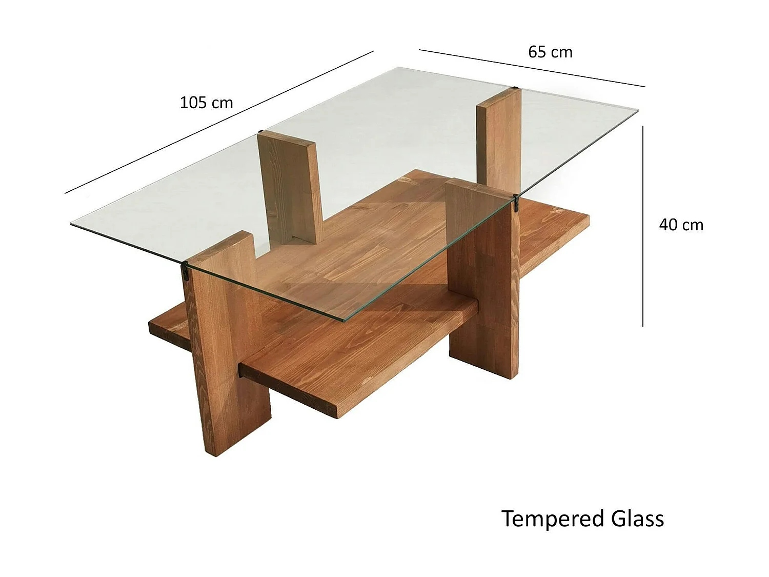Table basse verre et bois brun - 2 plateaux LHASA
