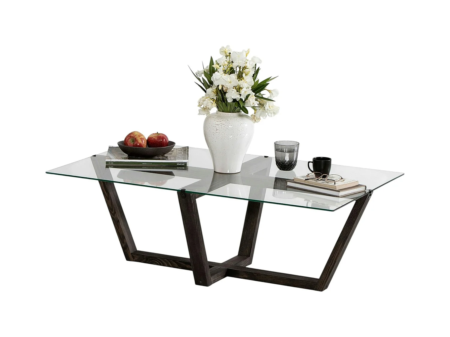 Table basse verre trempé - pied croisé en bois gris foncé LHASA