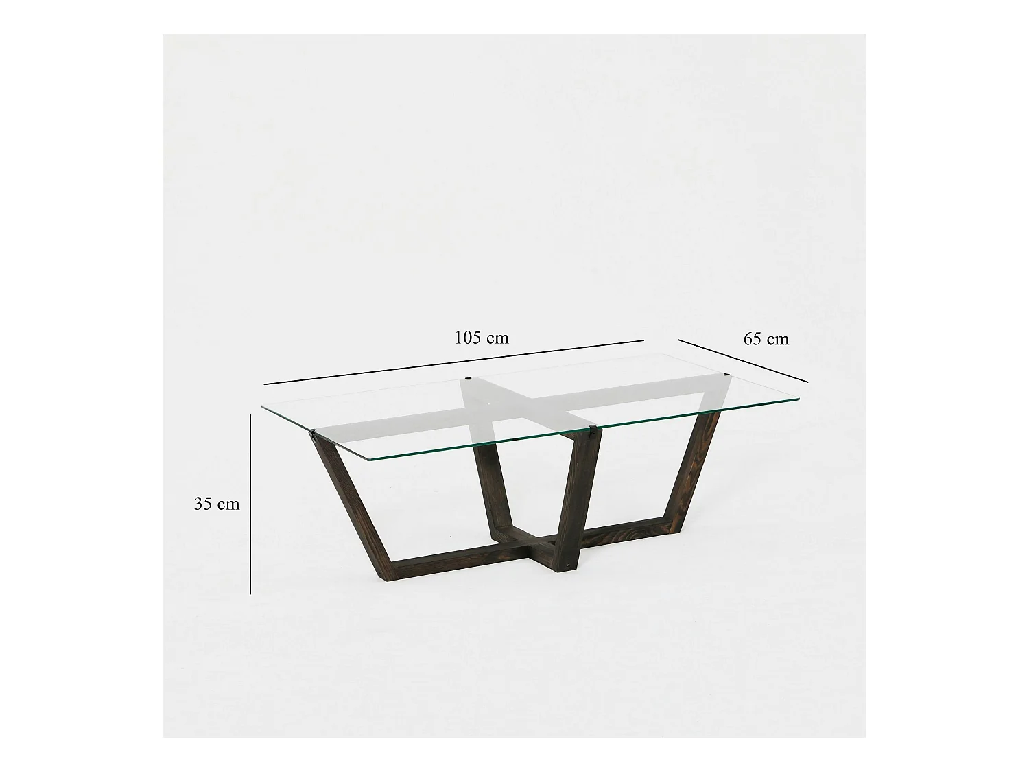 Table basse verre trempé - pied croisé en bois gris foncé LHASA