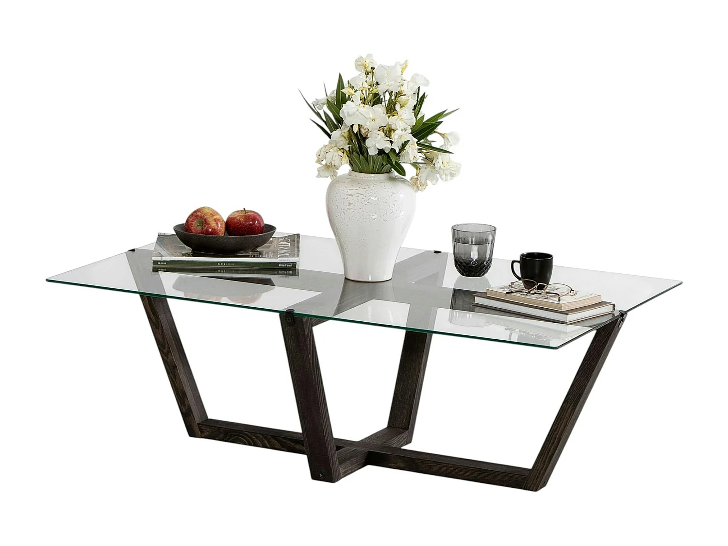 Table basse verre trempé - pied croisé en bois gris foncé LHASA