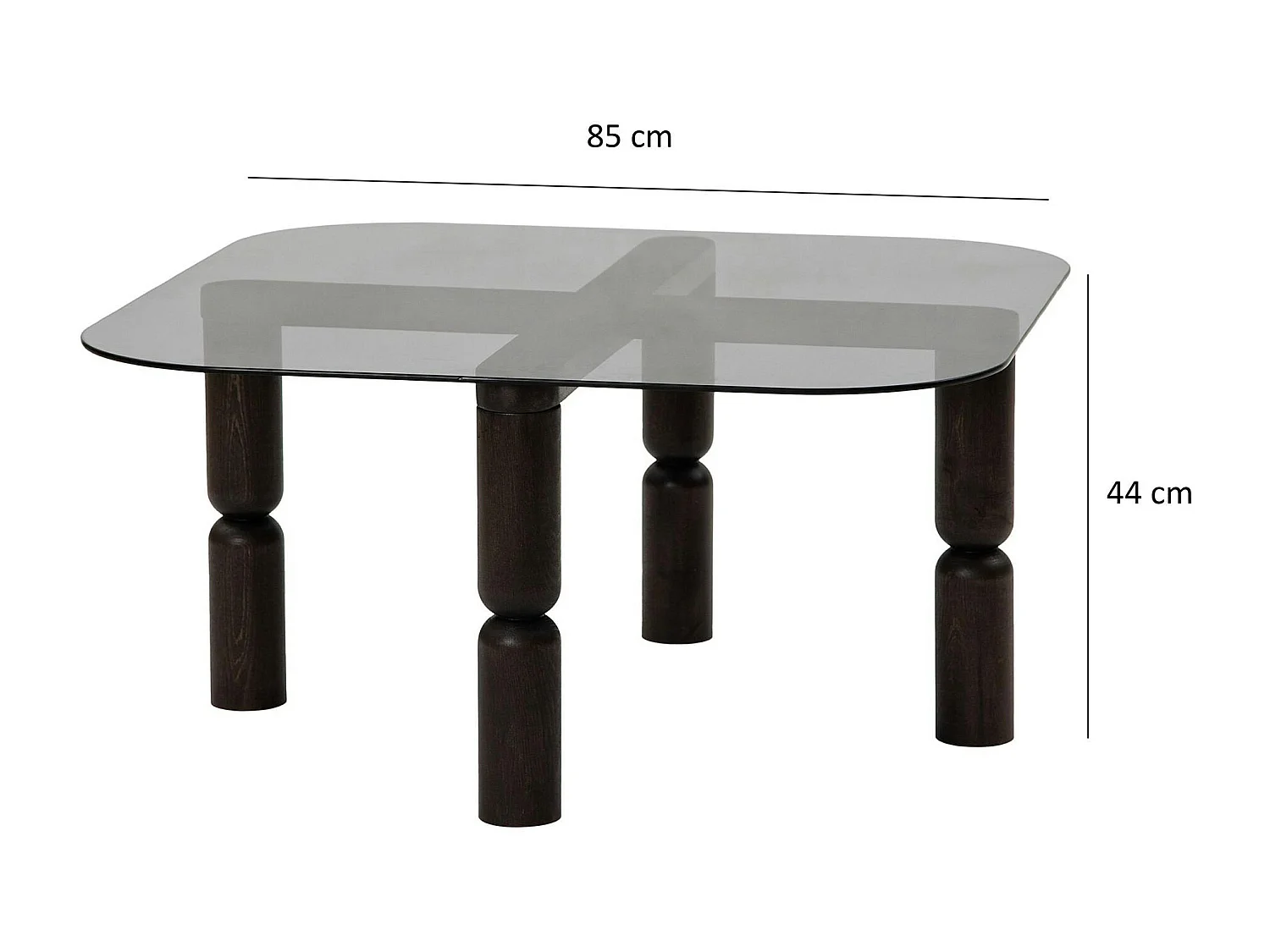 Table basse carrée en verre fumé - pieds bois sculpté BOMA