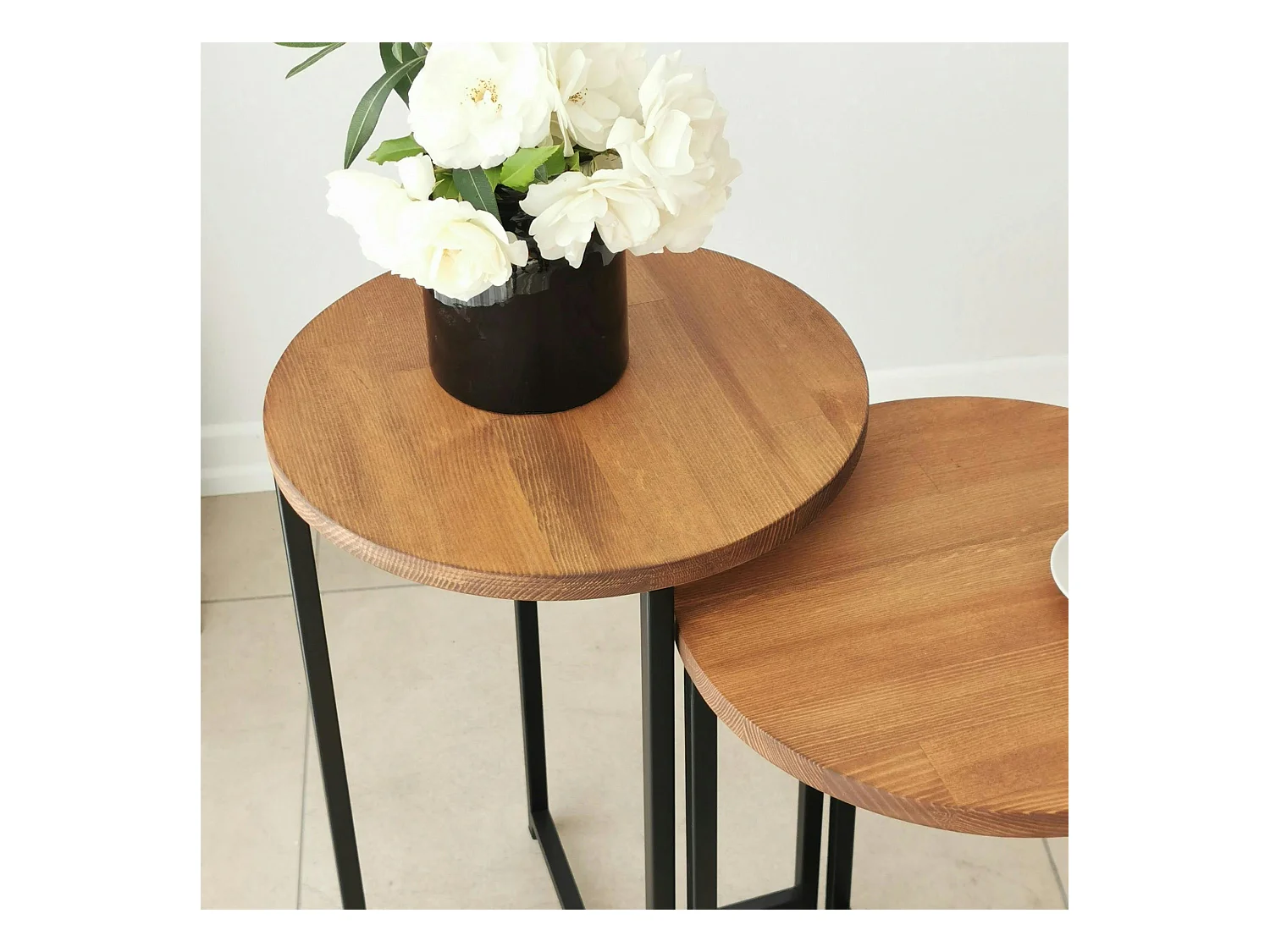 Bout de canapé rond - bois marron, métal (lot de 2) LINARES