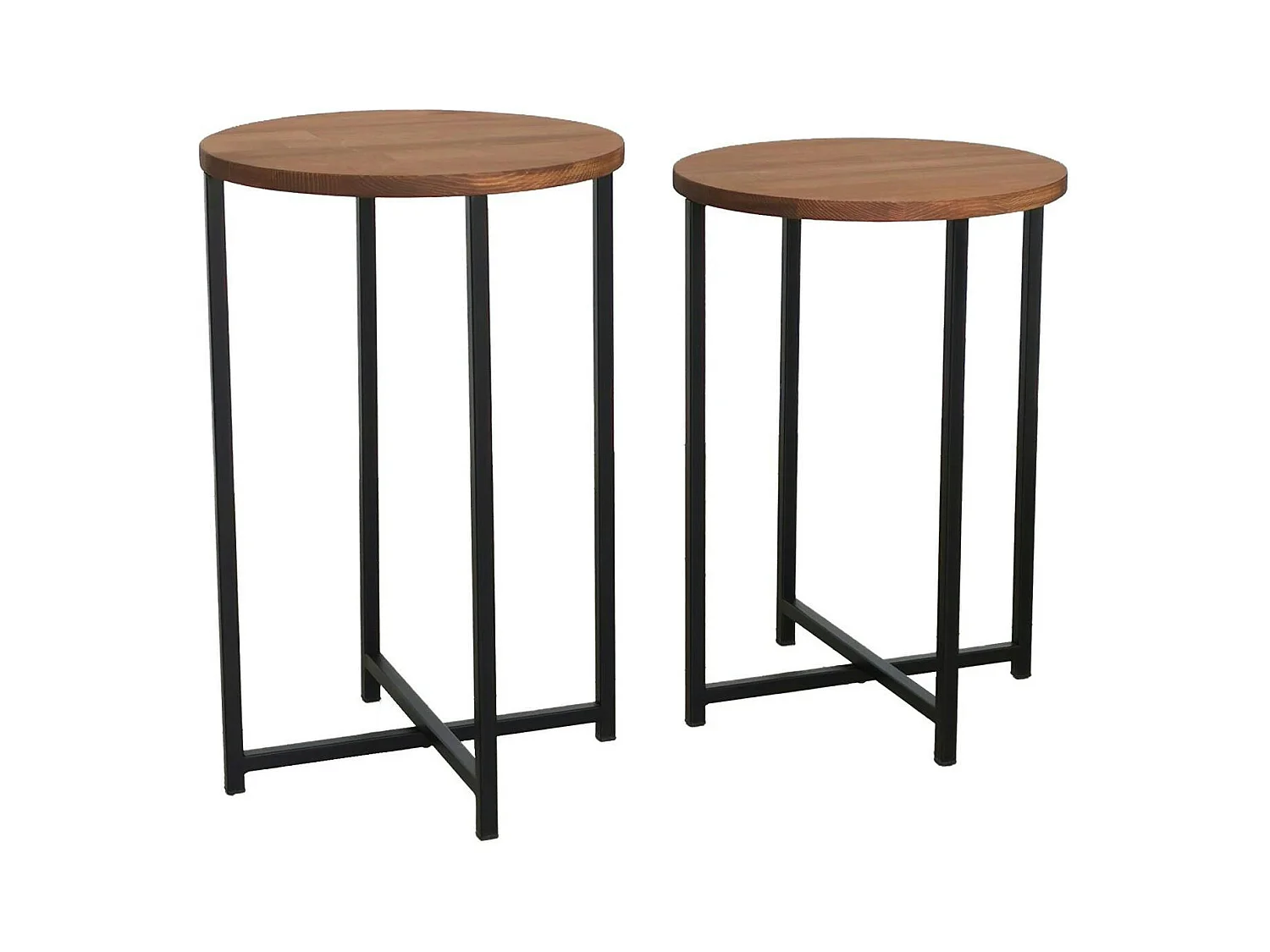 Bout de canapé rond - bois marron, métal (lot de 2) LINARES