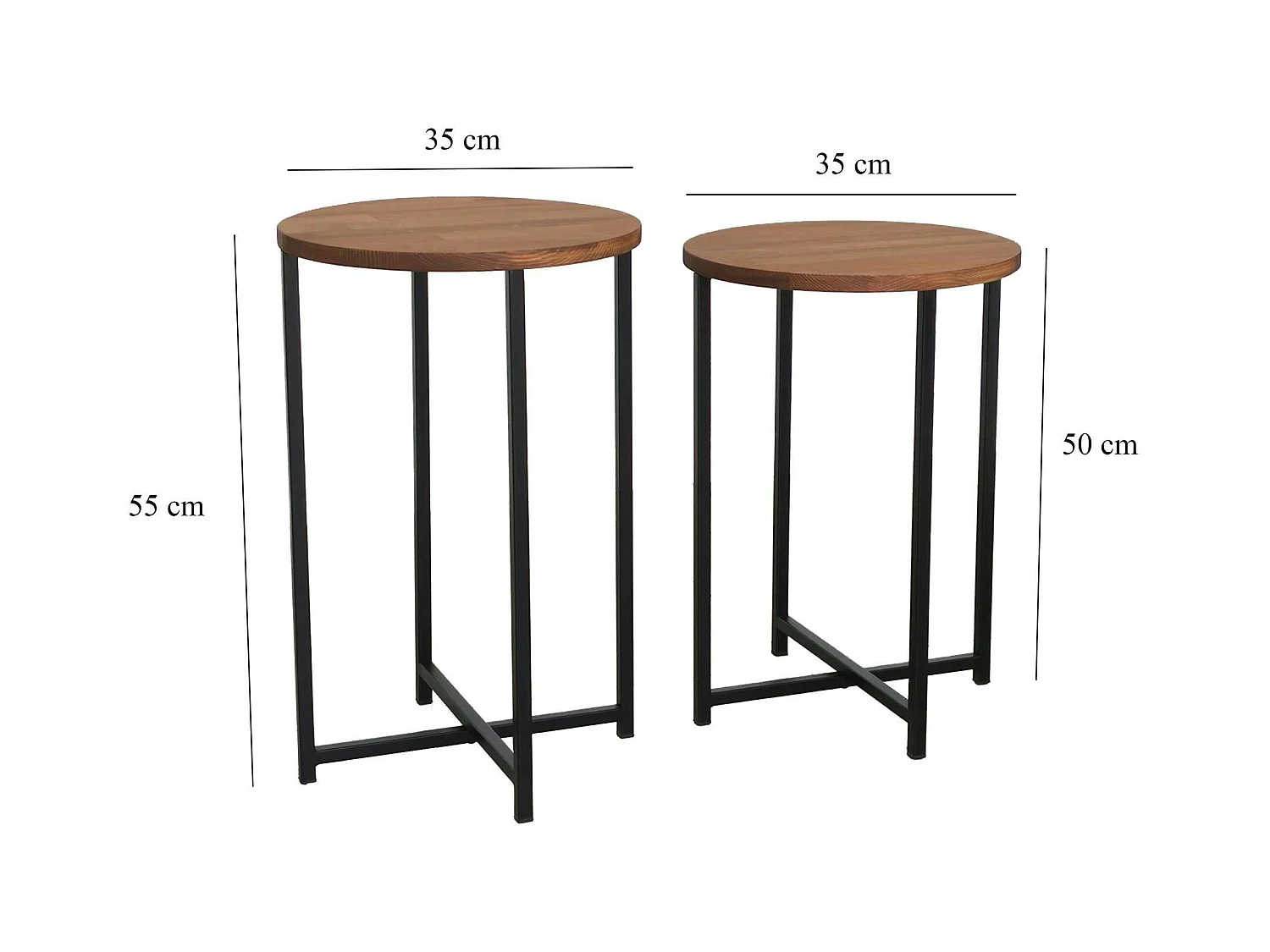 Bout de canapé rond - bois marron, métal (lot de 2) LINARES