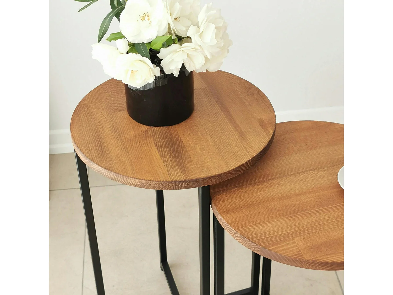 Bout de canapé rond - bois marron, métal (lot de 2) LINARES