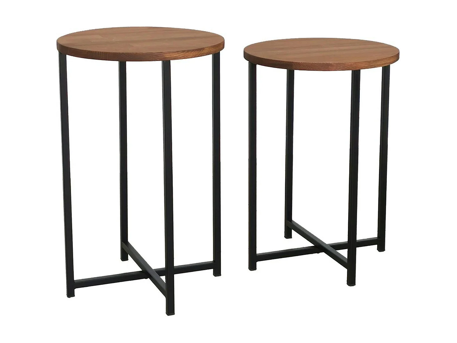 Bout de canapé rond - bois marron, métal (lot de 2) LINARES