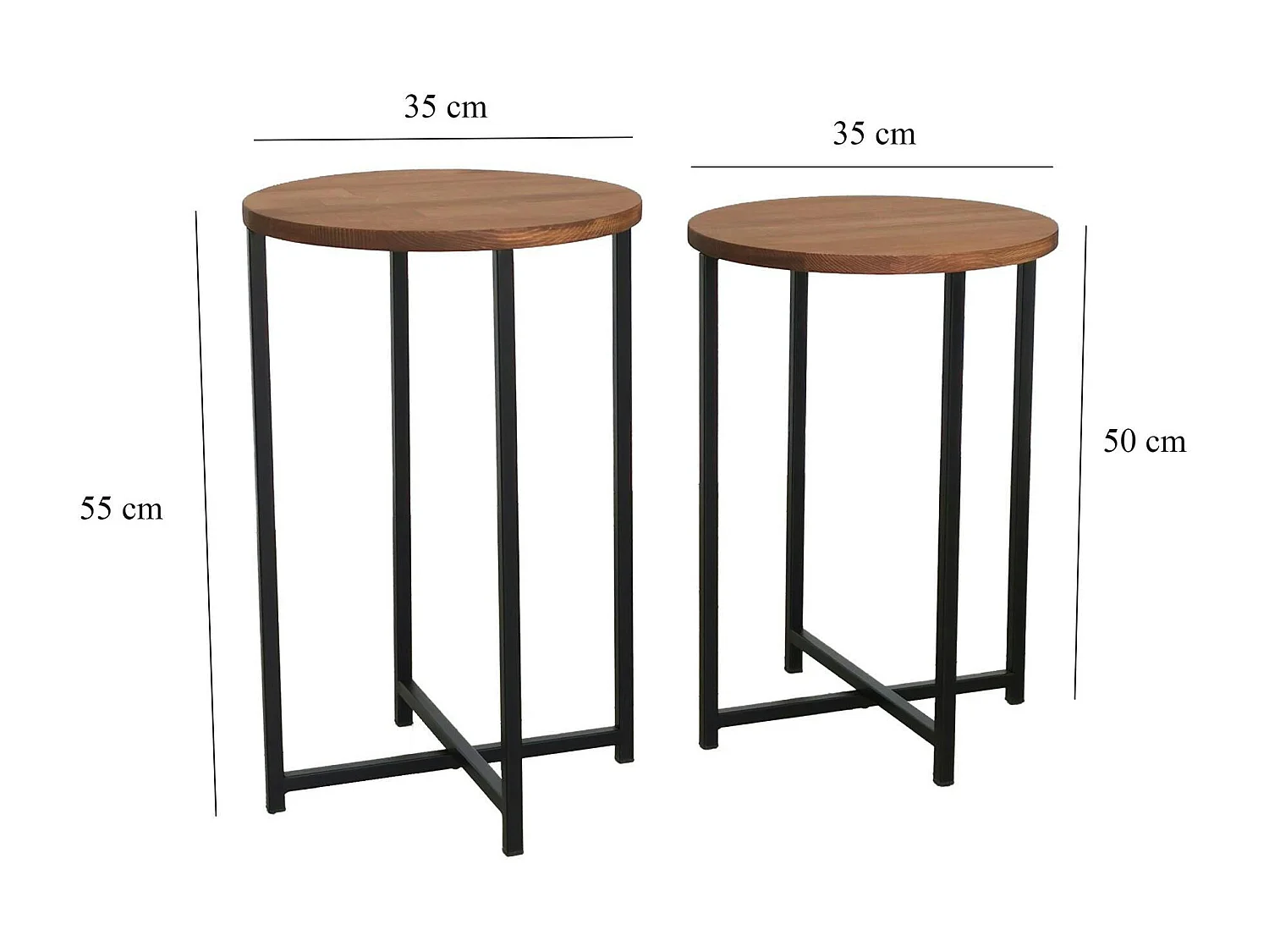 Bout de canapé rond - bois marron, métal (lot de 2) LINARES