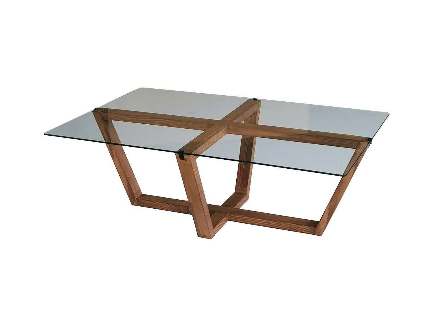 Table basse verre trempé - pied croisé en bois brun LHASA