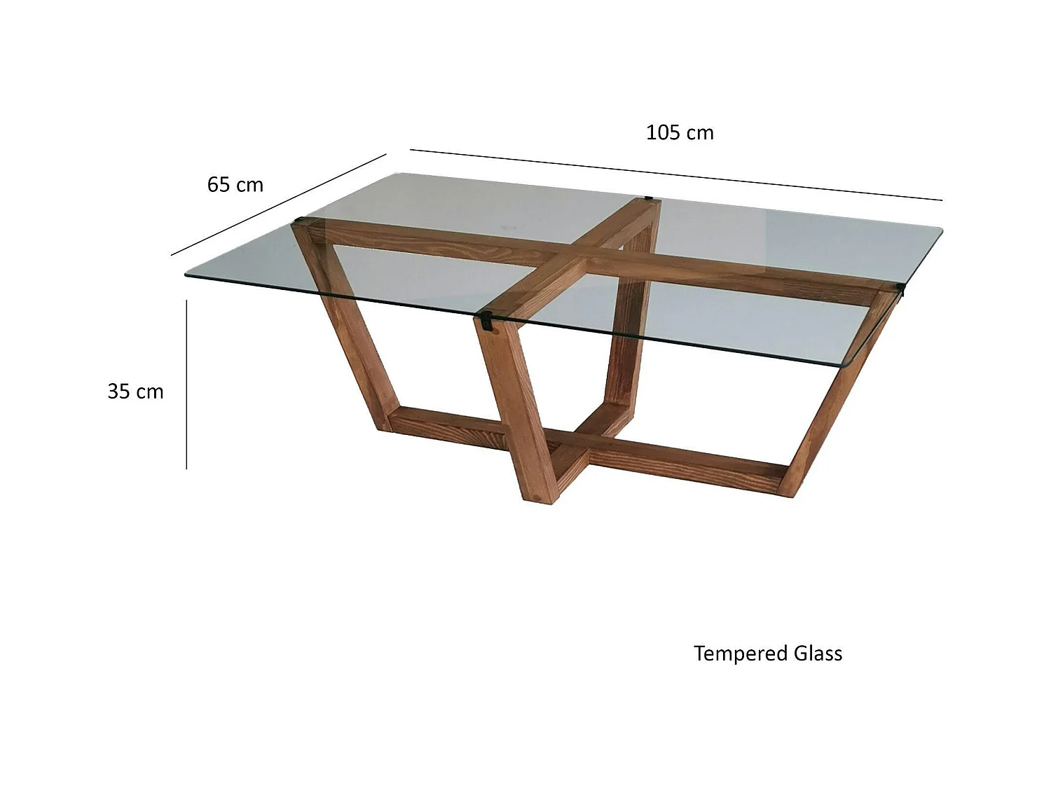 Table basse verre trempé - pied croisé en bois brun LHASA