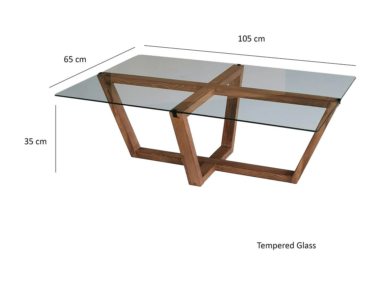 Table basse verre trempé - pied croisé en bois brun LHASA