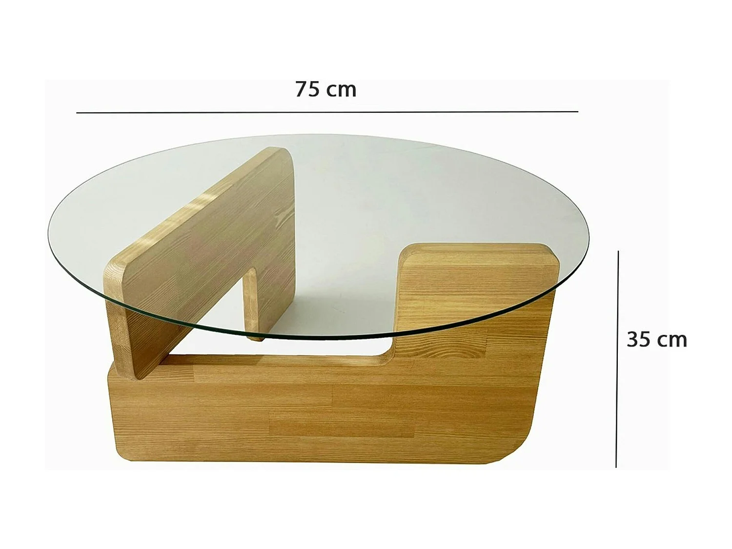 Table basse design en verre - pied bois clair ANZIO