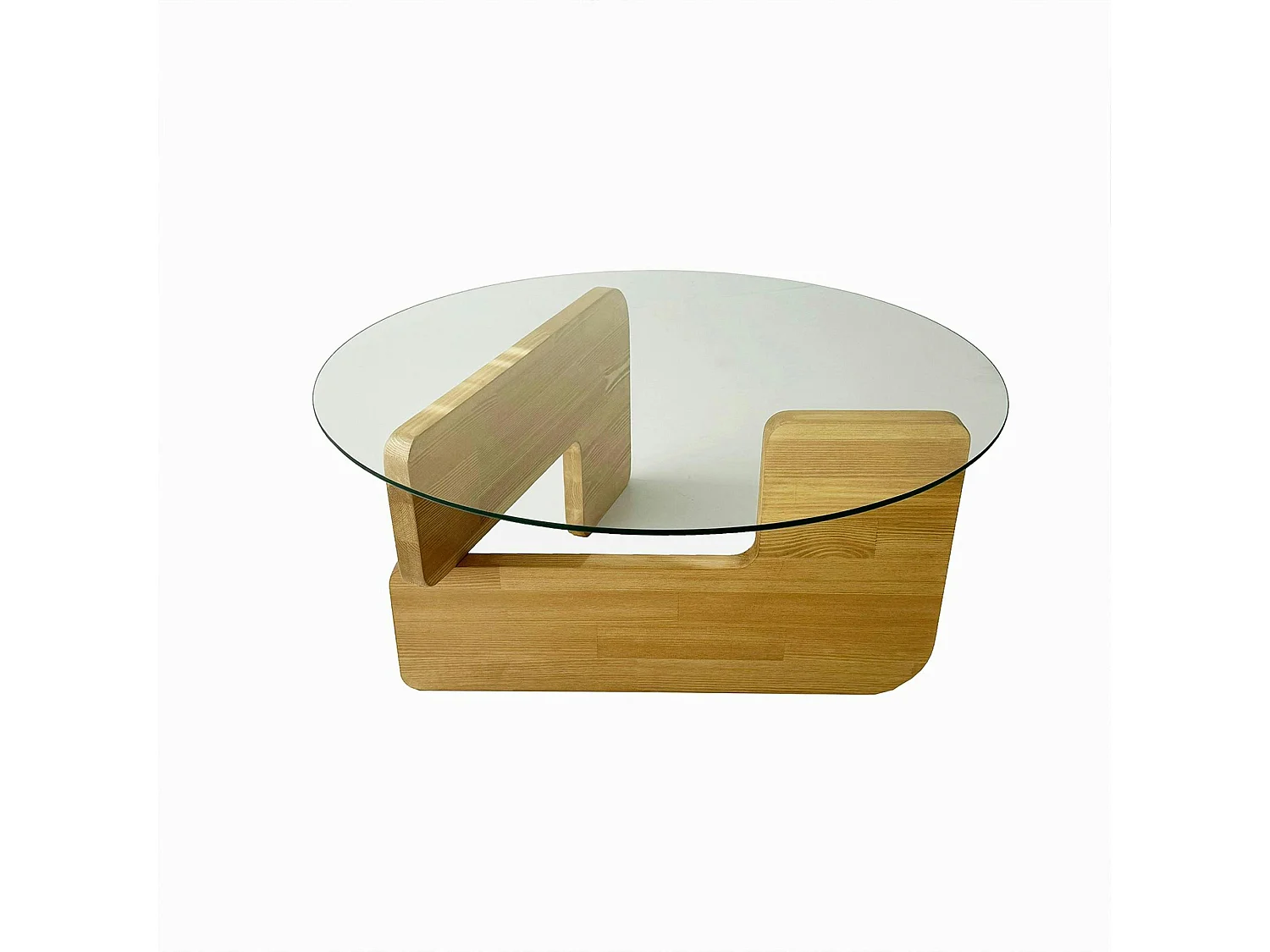 Table basse design en verre - pied bois clair ANZIO