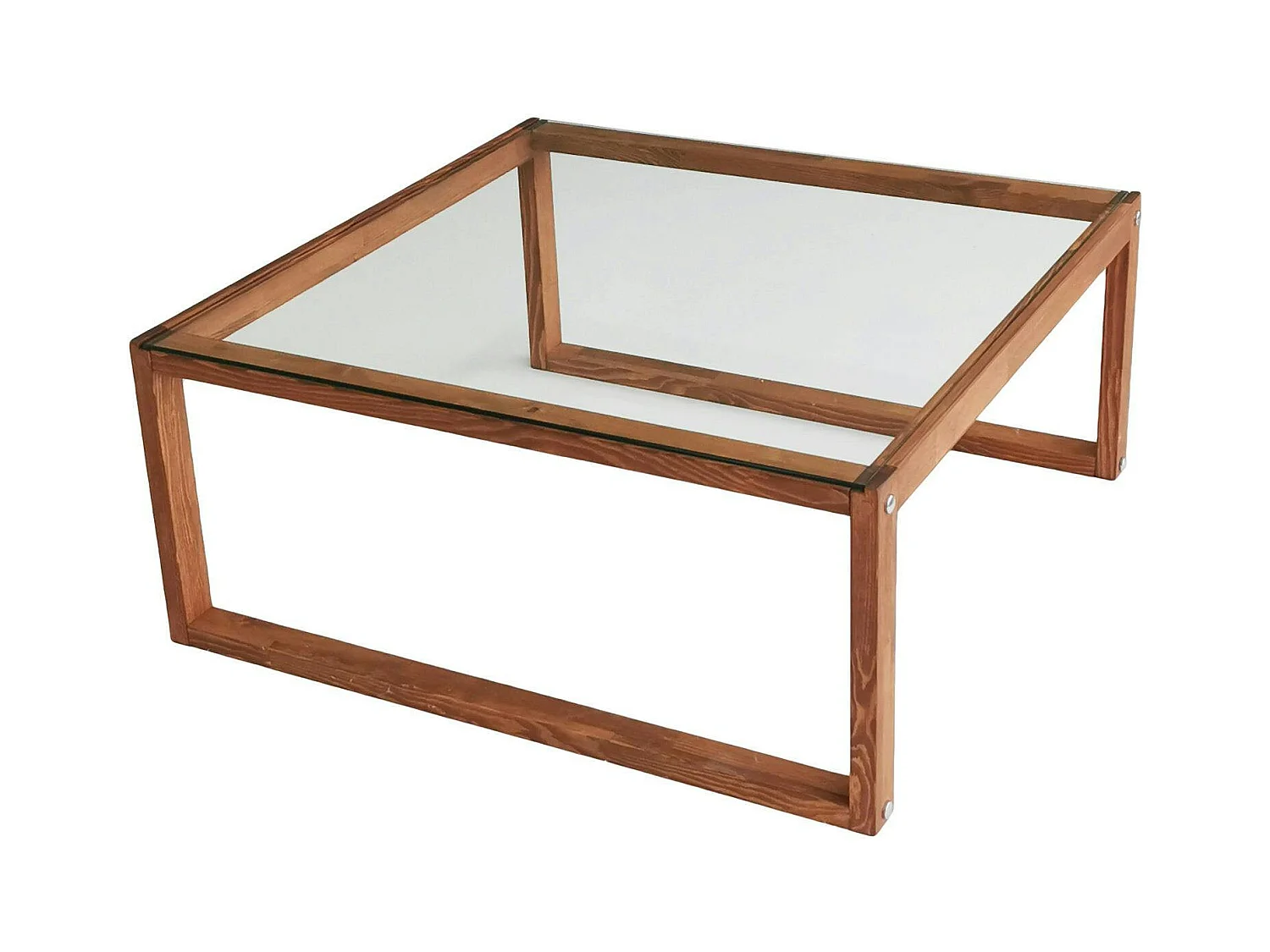Table basse carrée en verre et bois brun LHASA