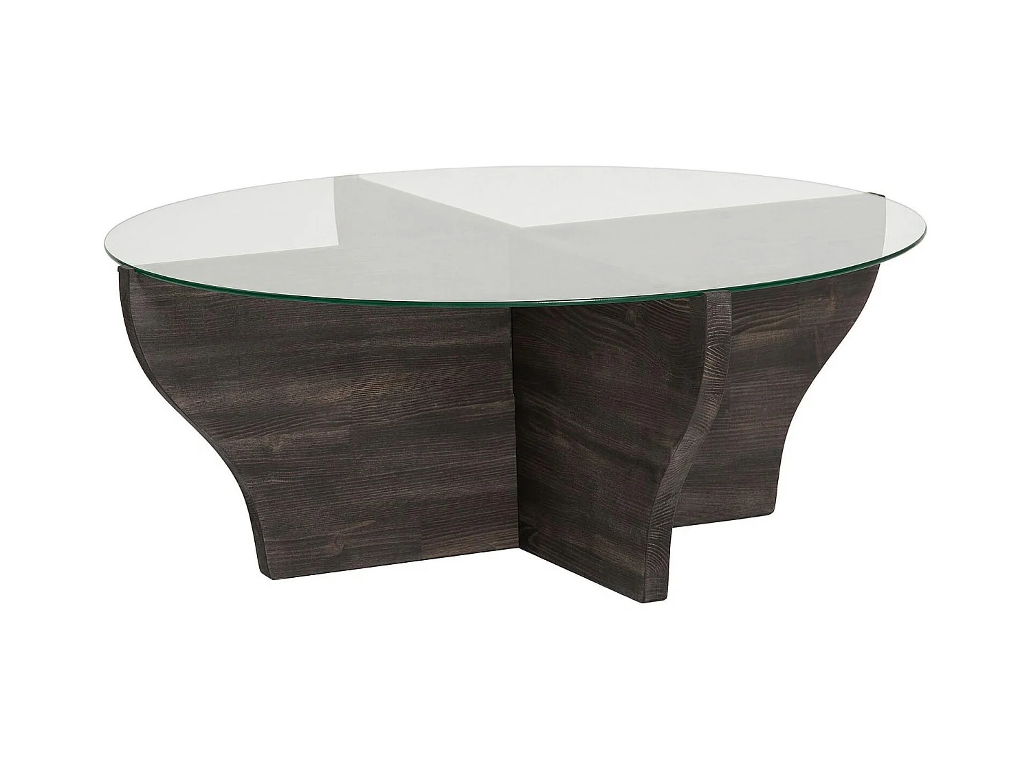Table basse en verre et bois gris foncé - pied en X, ANZIO