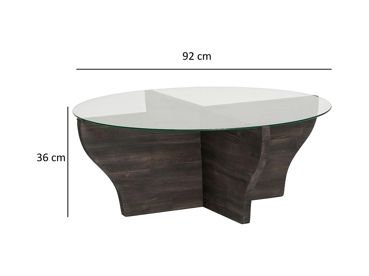Table basse en verre et bois gris foncé - pied en X, ANZIO
