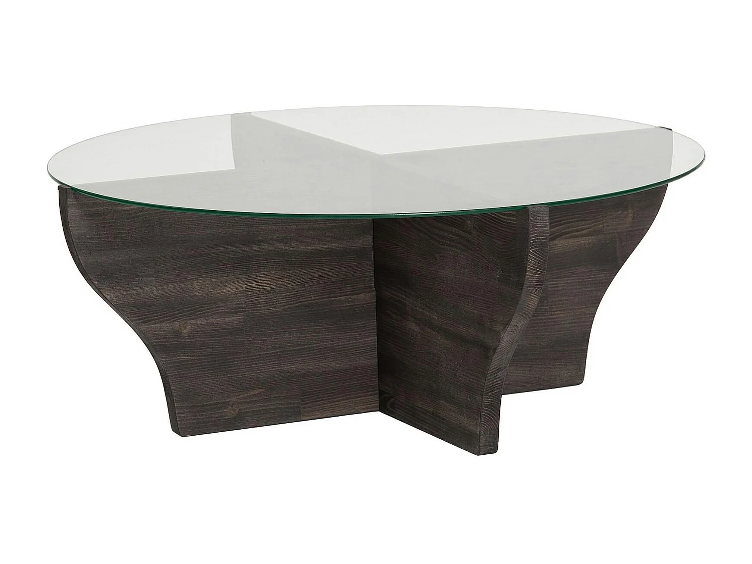 Table basse en verre et bois gris foncé - pied en X, ANZIO