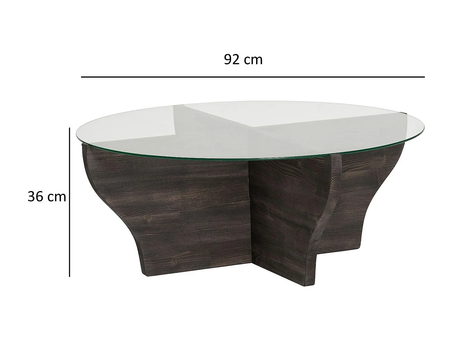 Table basse en verre et bois gris foncé - pied en X, ANZIO