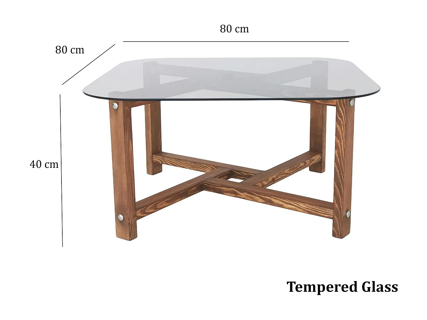 Table basse verre fumé et bois - forme carrée douce ANZIO