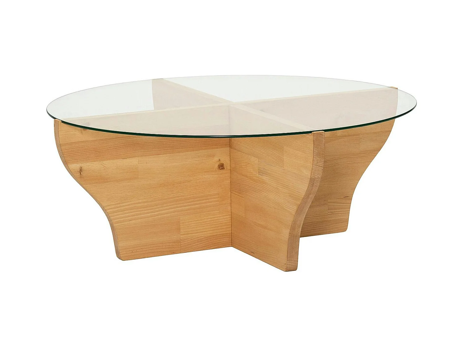 Table basse en verre et bois clair - pied en X, ANZIO