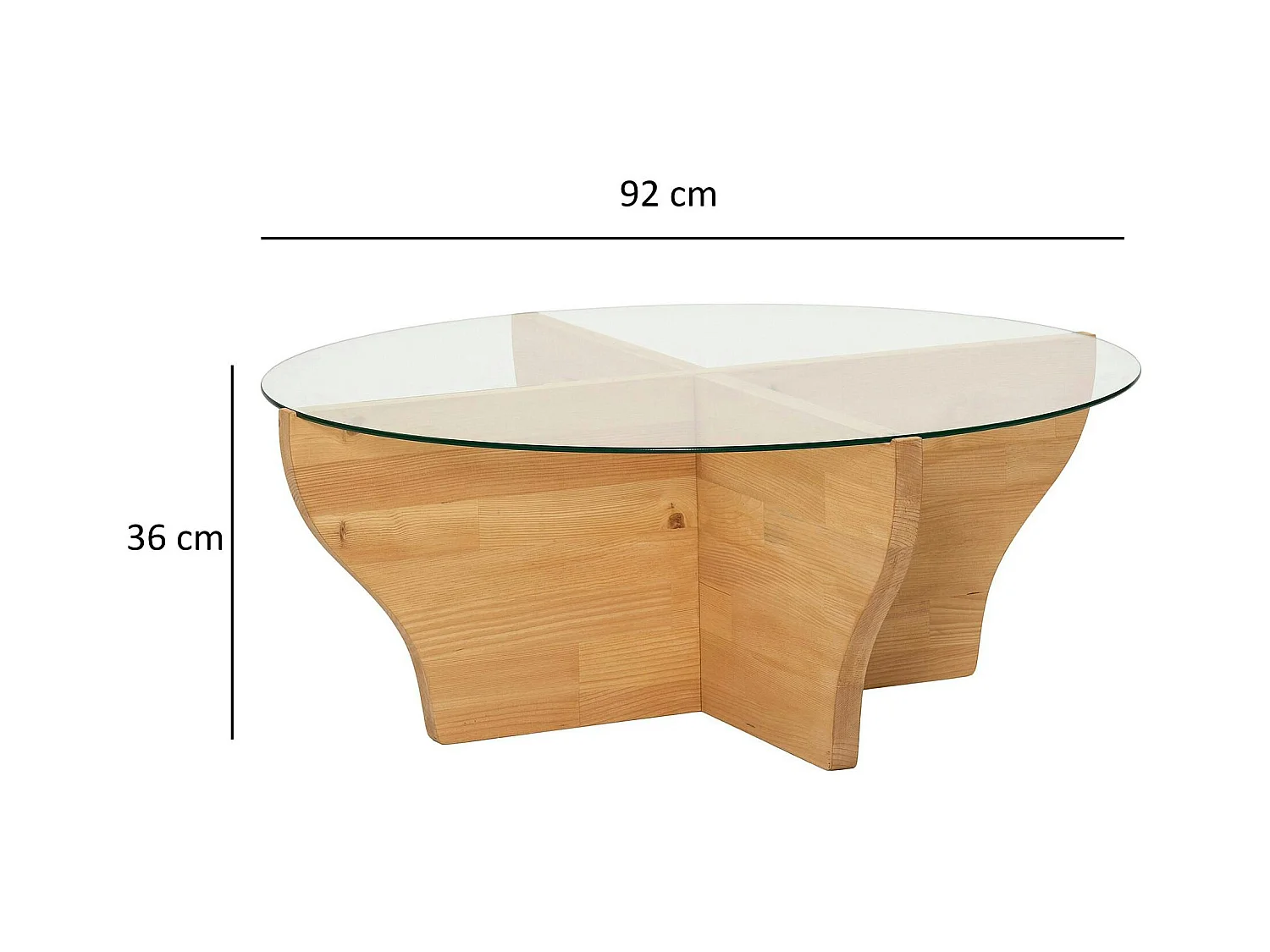 Table basse en verre et bois clair - pied en X, ANZIO