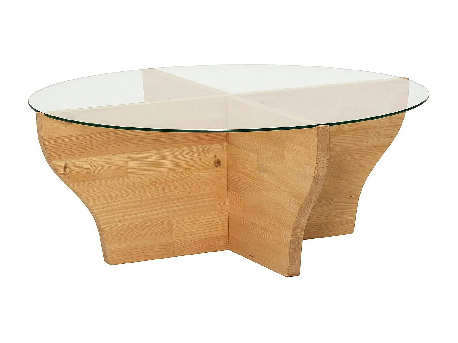 Table basse en verre et bois clair - pied en X, ANZIO