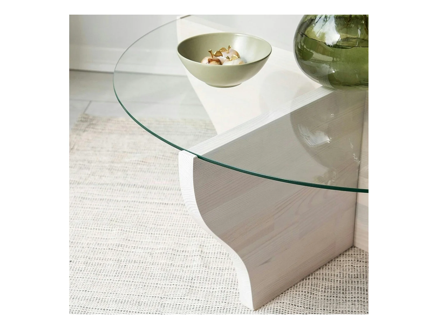 Table basse blanche en verre et bois - pied en X, ANZIO