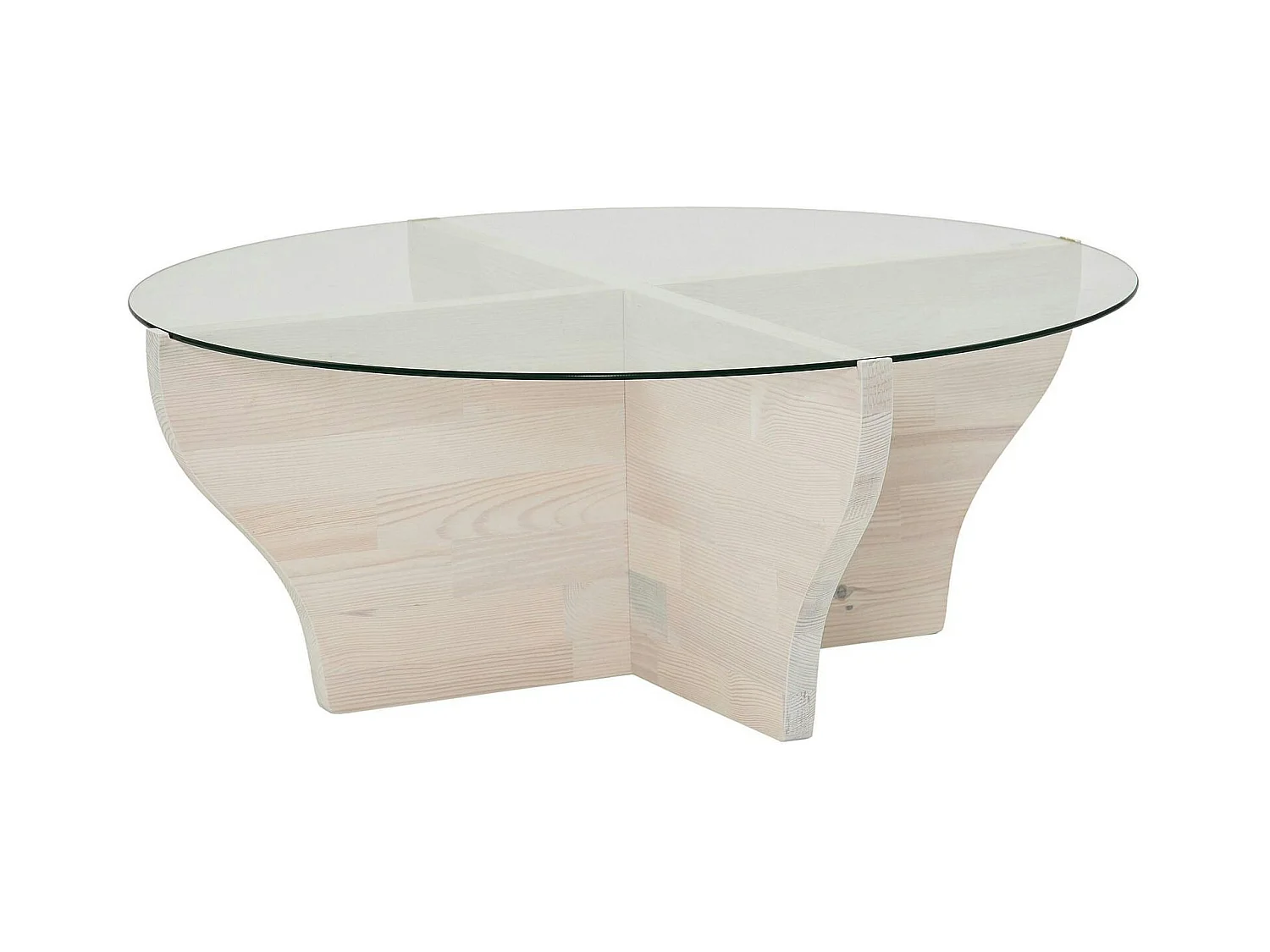 Table basse blanche en verre et bois - pied en X, ANZIO