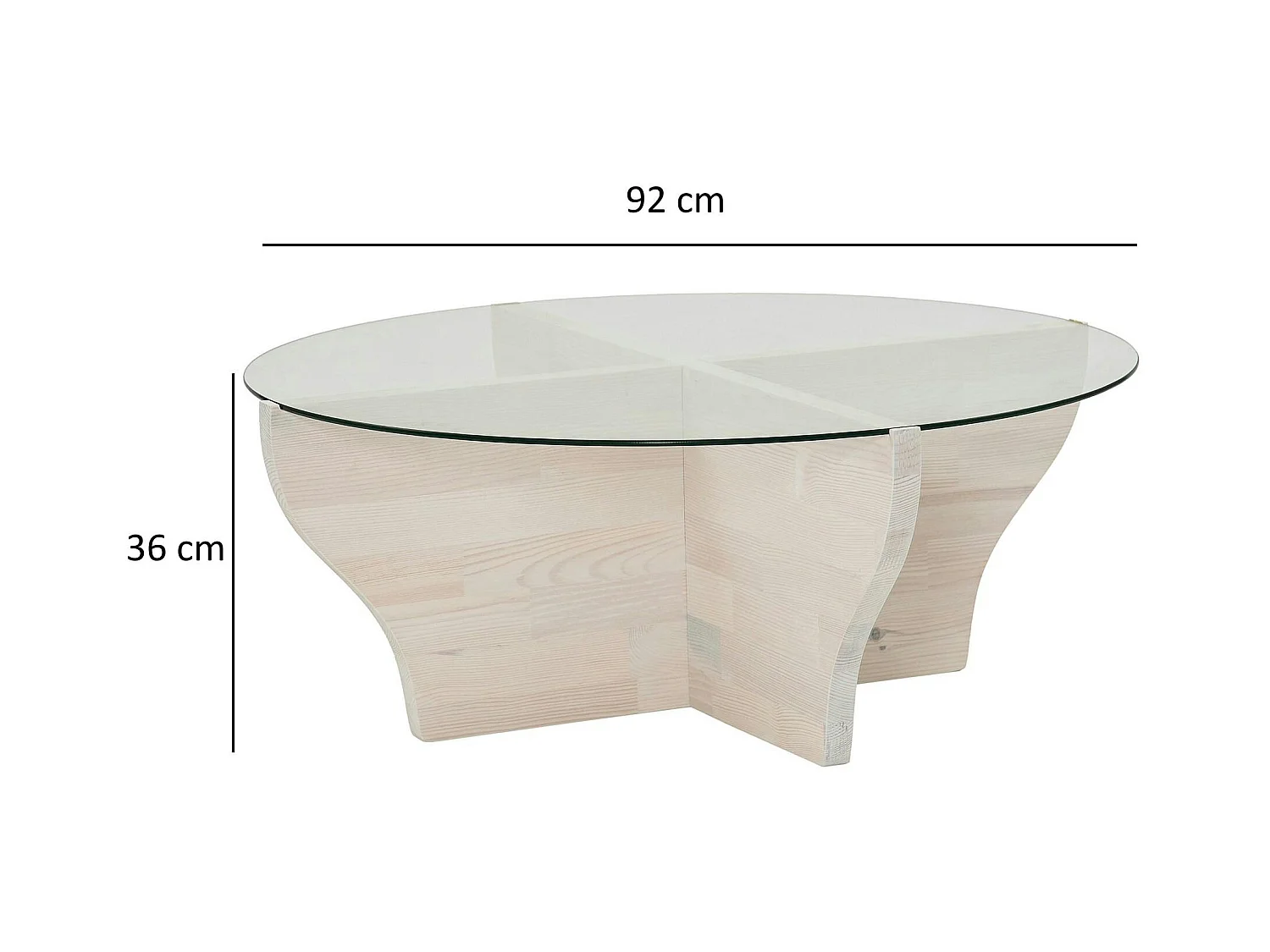 Table basse blanche en verre et bois - pied en X, ANZIO