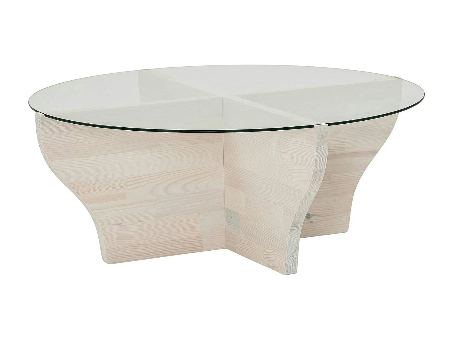 Table basse blanche en verre et bois - pied en X, ANZIO
