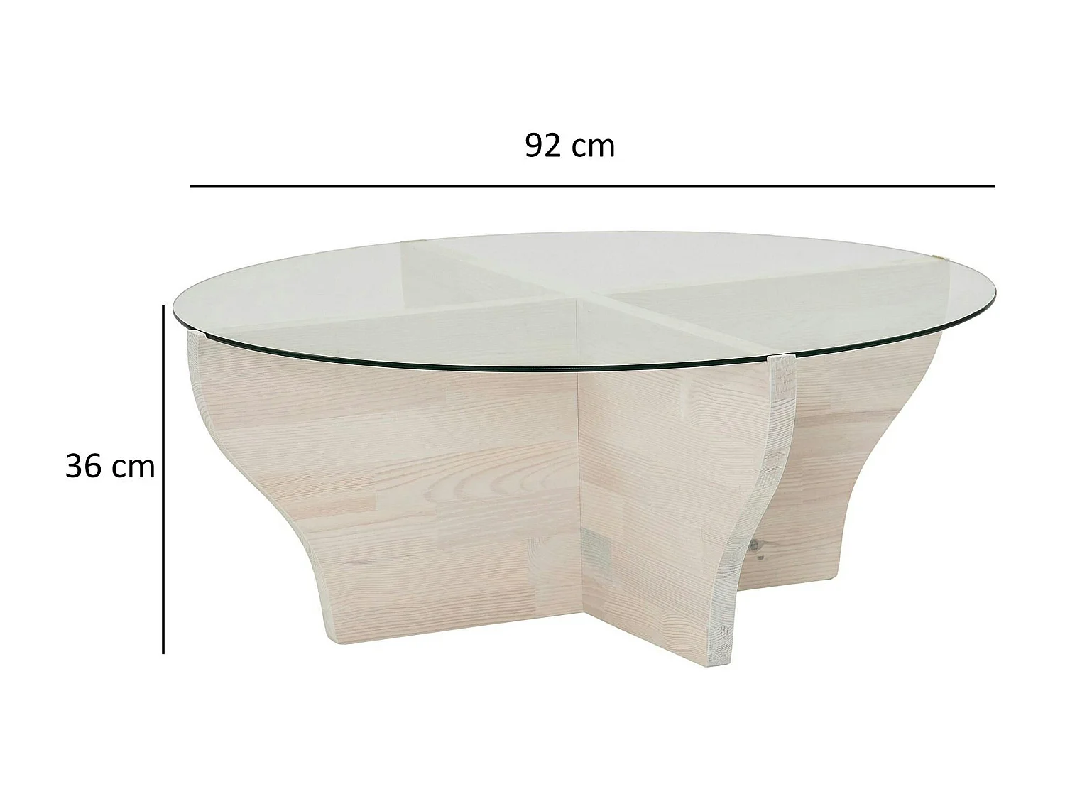 Table basse blanche en verre et bois - pied en X, ANZIO