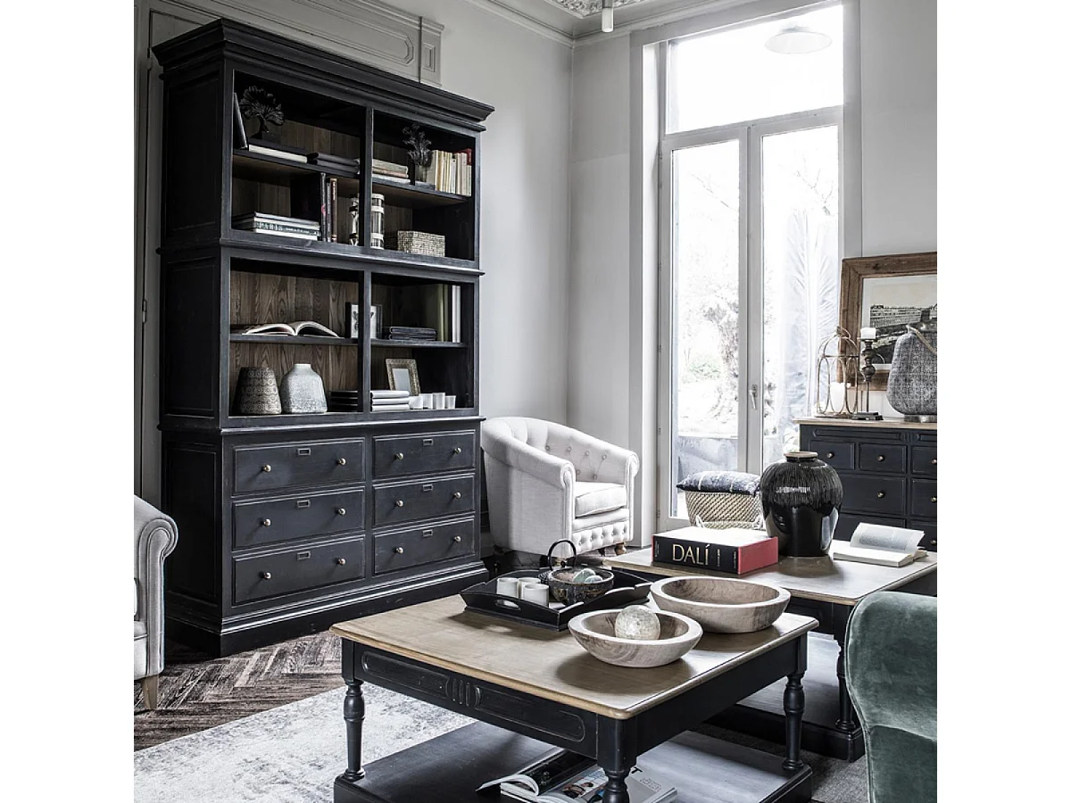 Caisson noir 6 tiroirs Bois Noir - Manoir Interior's