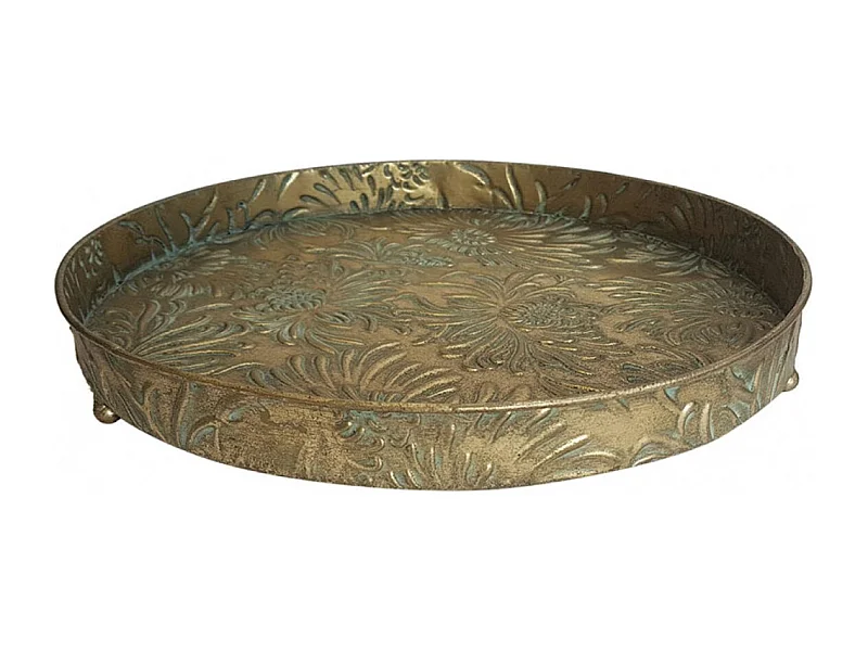 Plateau en laiton fleurs Métal Or - Charme Interior's