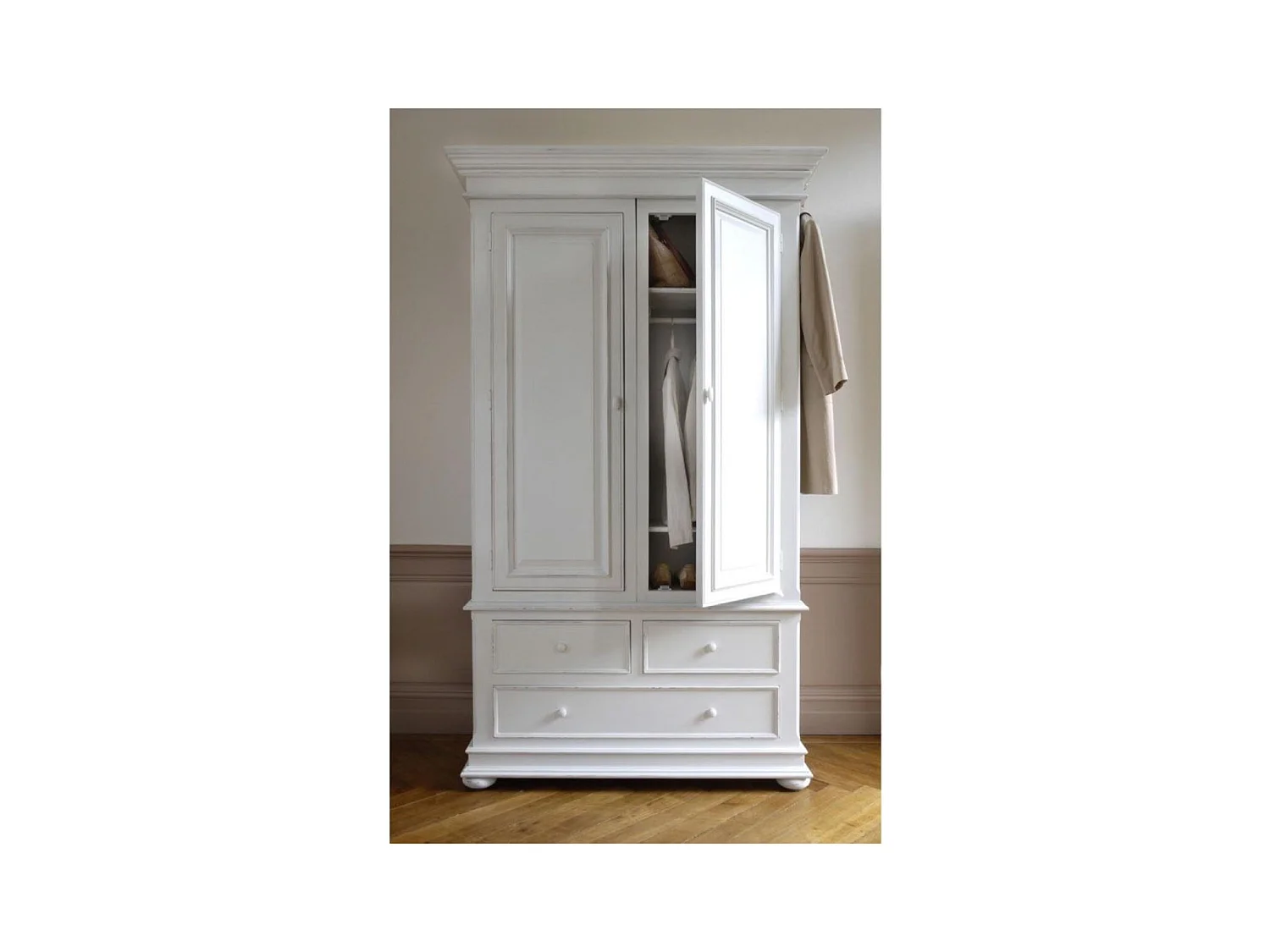 Armoire penderie blanche 2 portes 3 tiroirs MDF Blanc - Harmonie Interior's