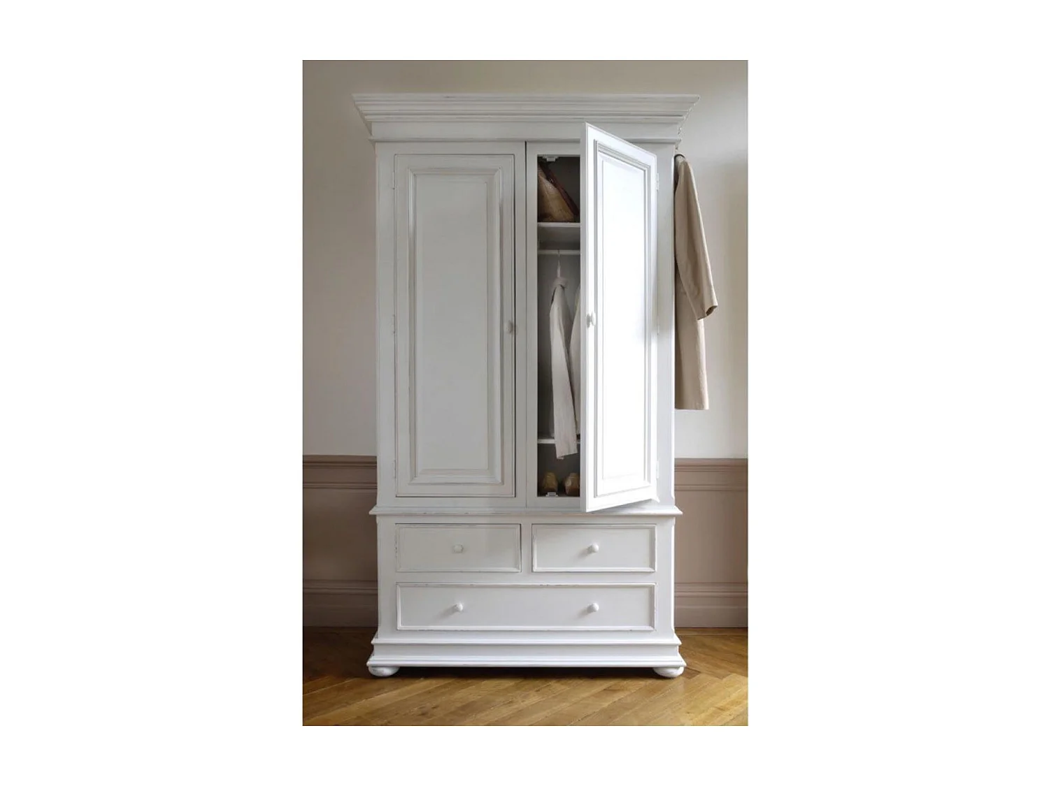 Armoire penderie blanche 2 portes 3 tiroirs MDF Blanc - Harmonie Interior's