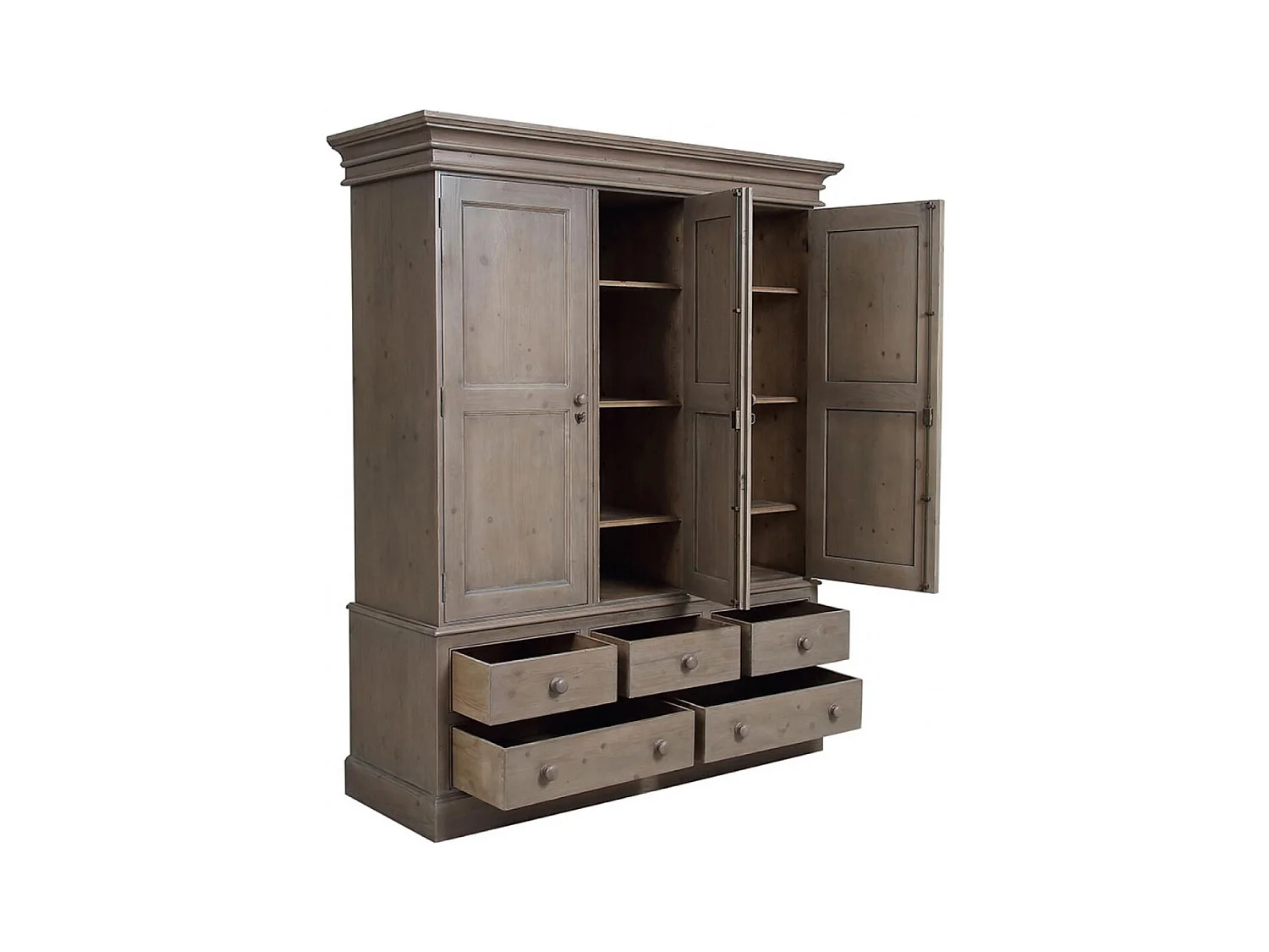 Armoire penderie 3 portes 5 tiroirs Bois Marron - Natural Interior's