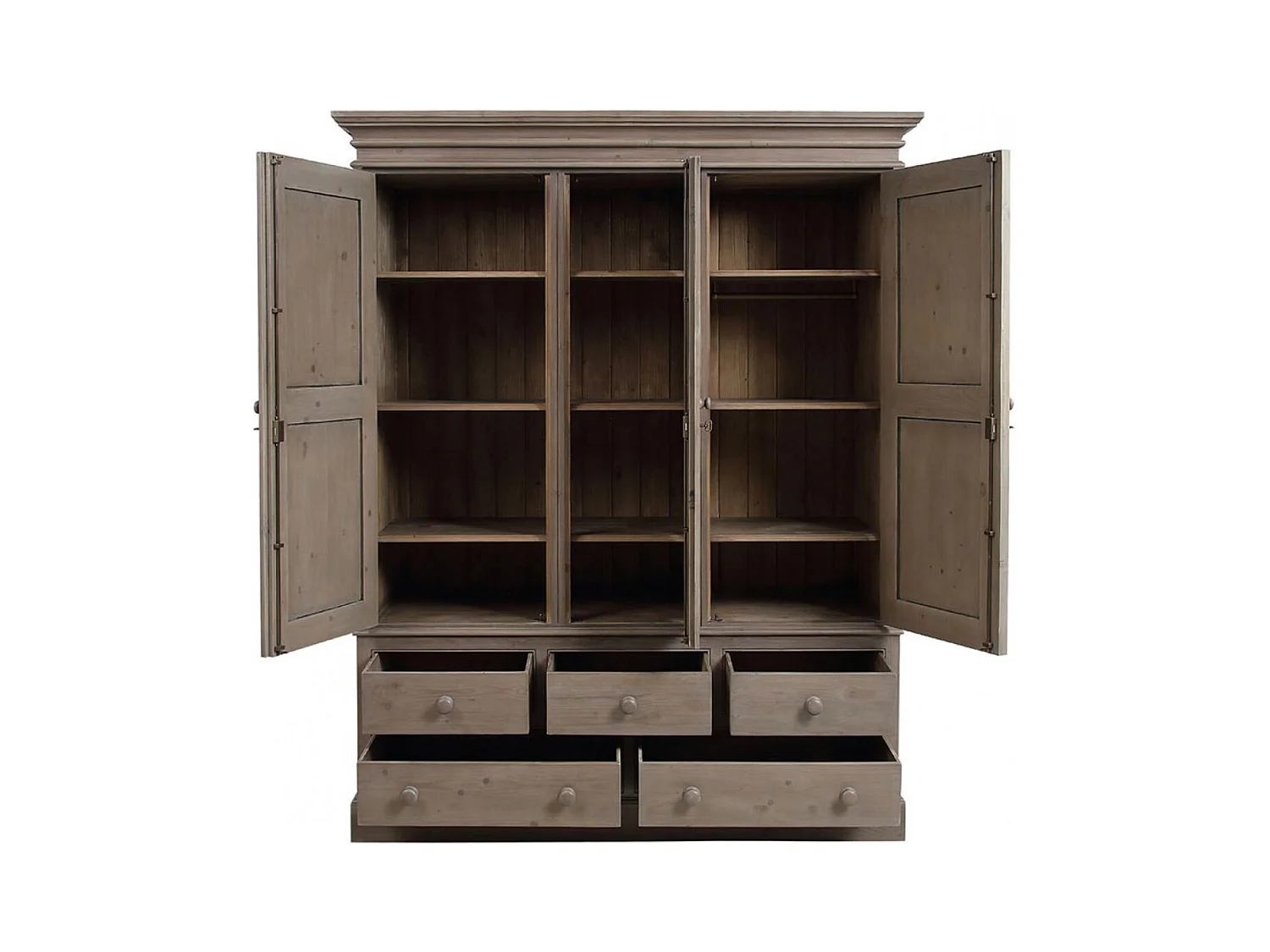 Armoire penderie 3 portes 5 tiroirs Bois Marron - Natural Interior's
