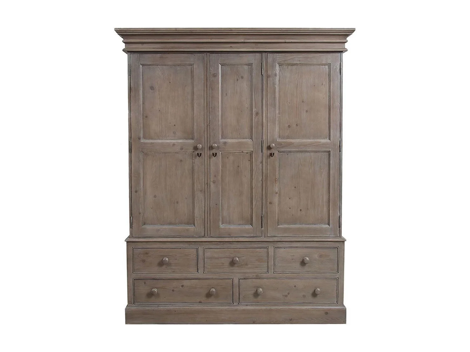 Armoire penderie 3 portes 5 tiroirs Bois Marron - Natural Interior's