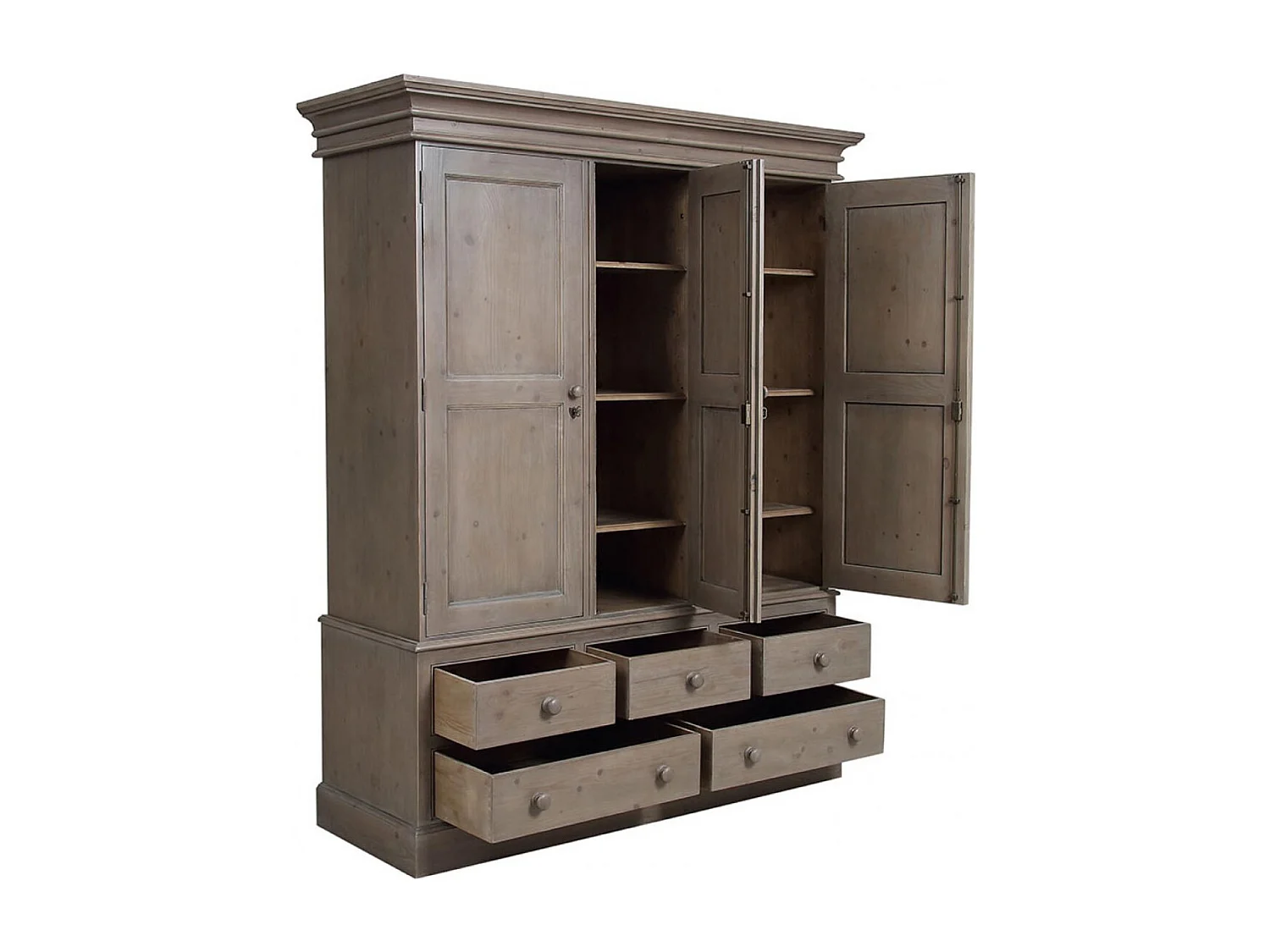 Armoire penderie 3 portes 5 tiroirs Bois Marron - Natural Interior's