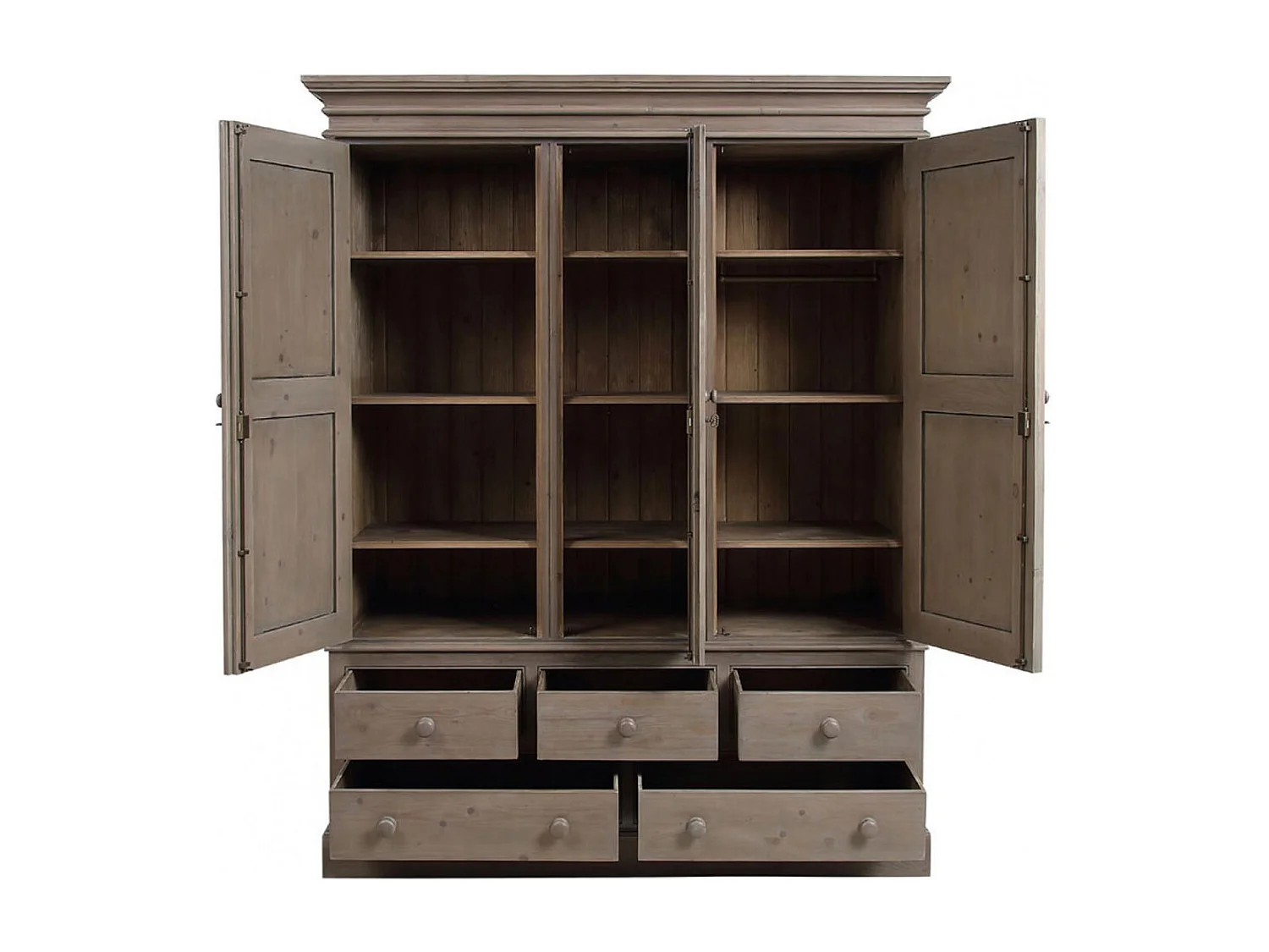 Armoire penderie 3 portes 5 tiroirs Bois Marron - Natural Interior's