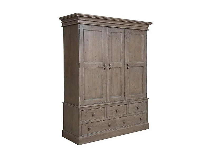 Armoire penderie 3 portes 5 tiroirs Bois Marron - Natural Interior's