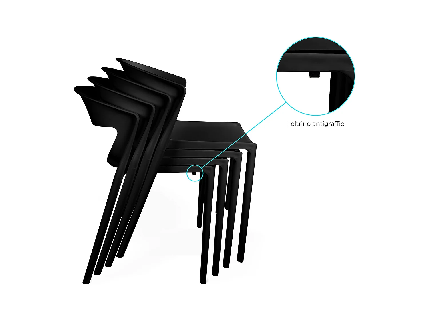 Set di 2 sedie impilabili in plastica nera – Gaia